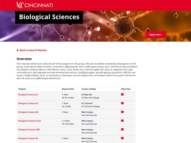 UC Program Finder Screen