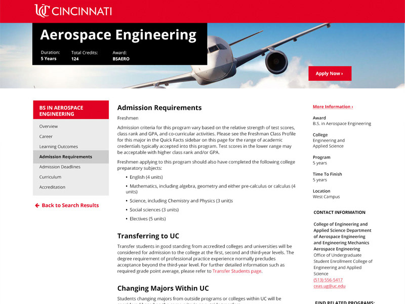 UC Program Finder Screen