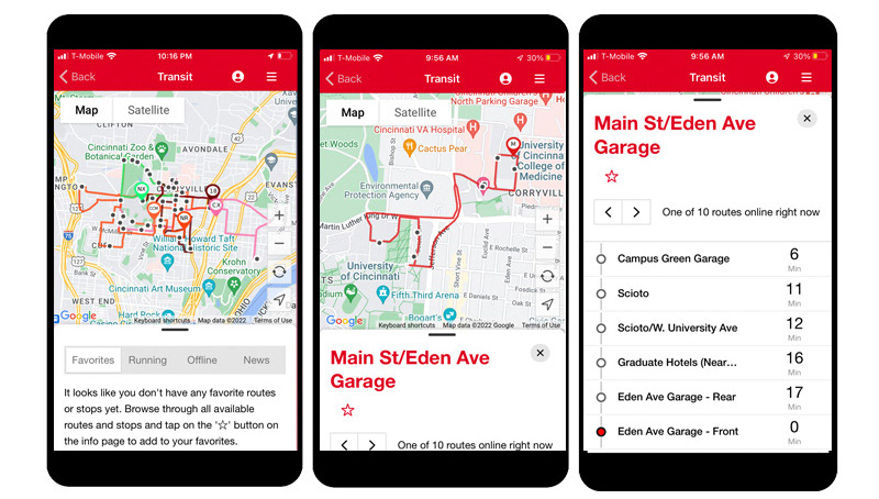 UC Shuttle Screens on App