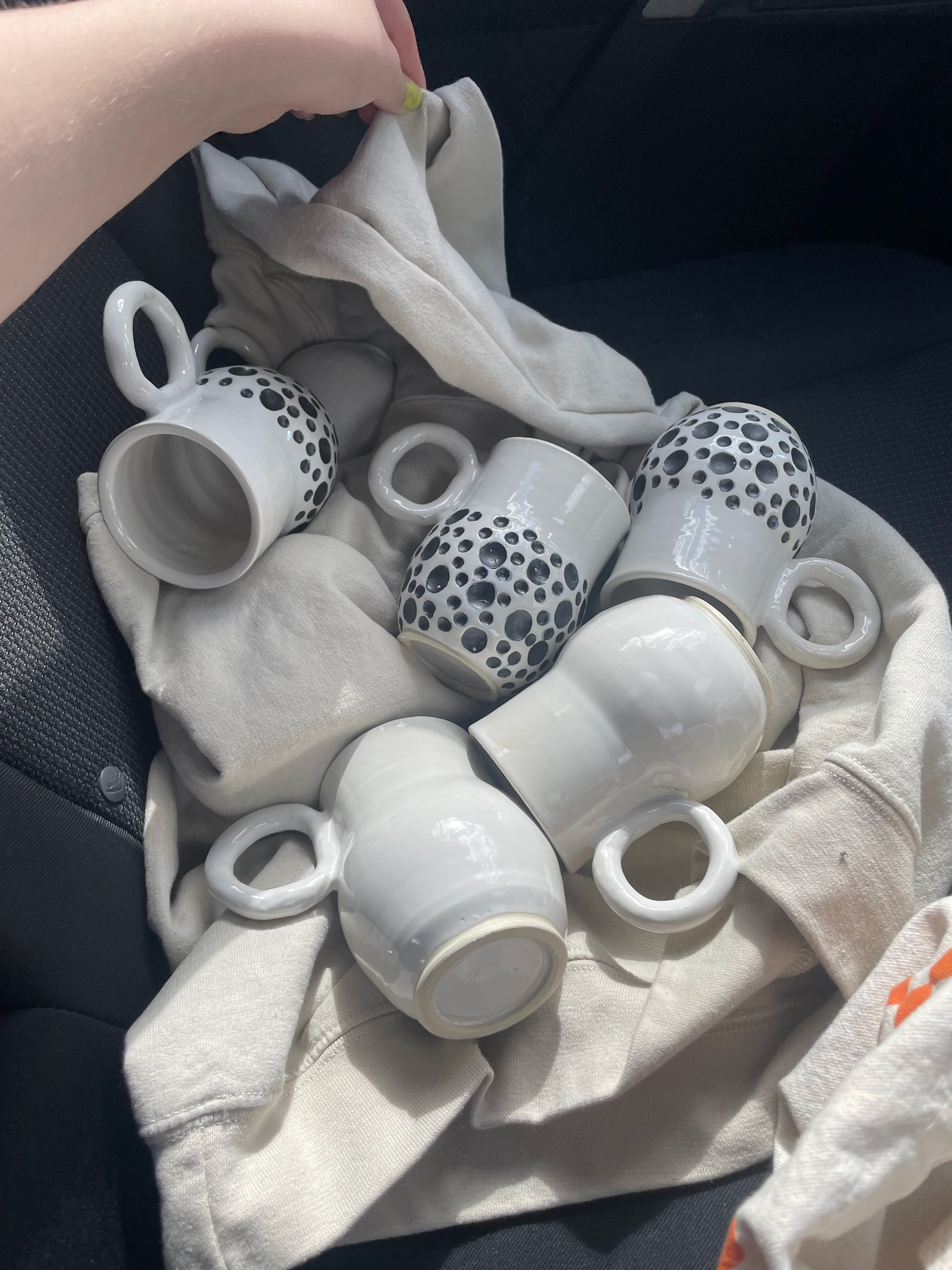 Mug Set: This was the last thing I made before leaving the studio to go off to college. I made these mugs on commission. The spotted black holes were a fan favorite for a lot of my pottery followers, but I vowed to never do them again because of how long they take. Unfortunately I won that fight, but it wasn't so bad this time around!