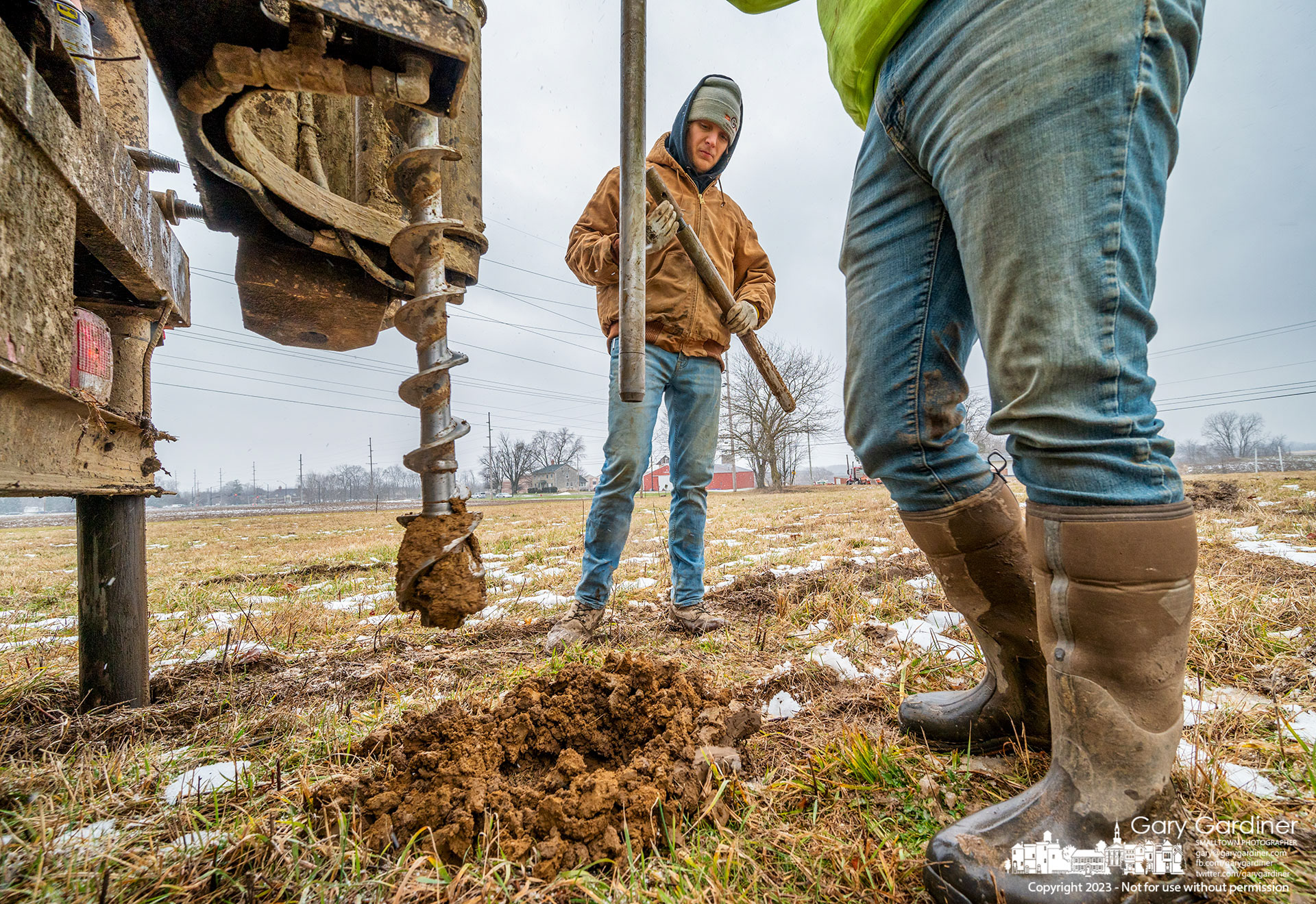 A crew retrieves test borings from a field along Africa Road where soil quality testing is required before any development can begin on the property or be sold to a prospective buyer. My Final Photo for January 26, 2023. 