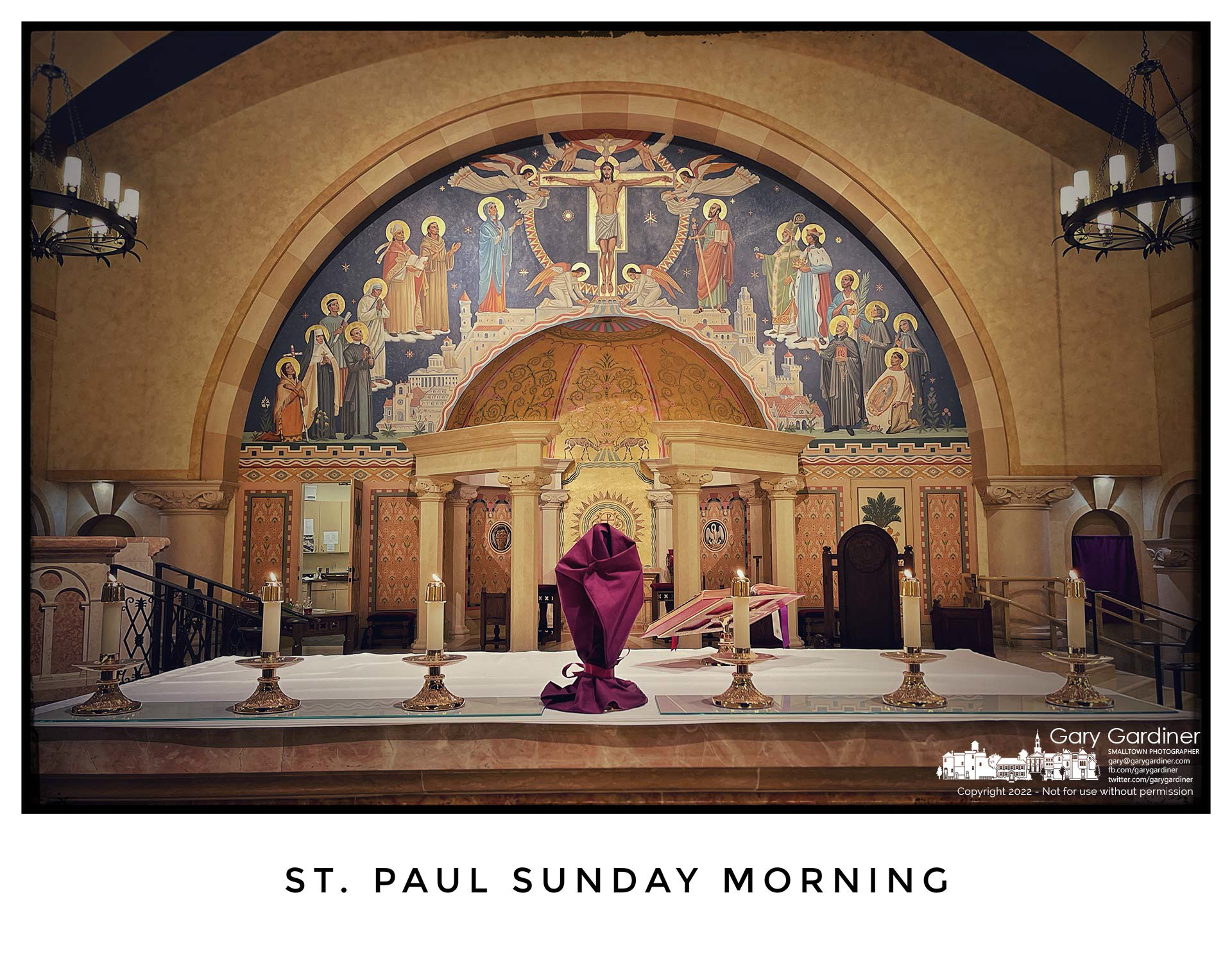 The monstrance at St. Paul the Apostle Catholic Church is covered in a purple shroud marking the last week of Lent. My Final Photo for April 3, 2022.