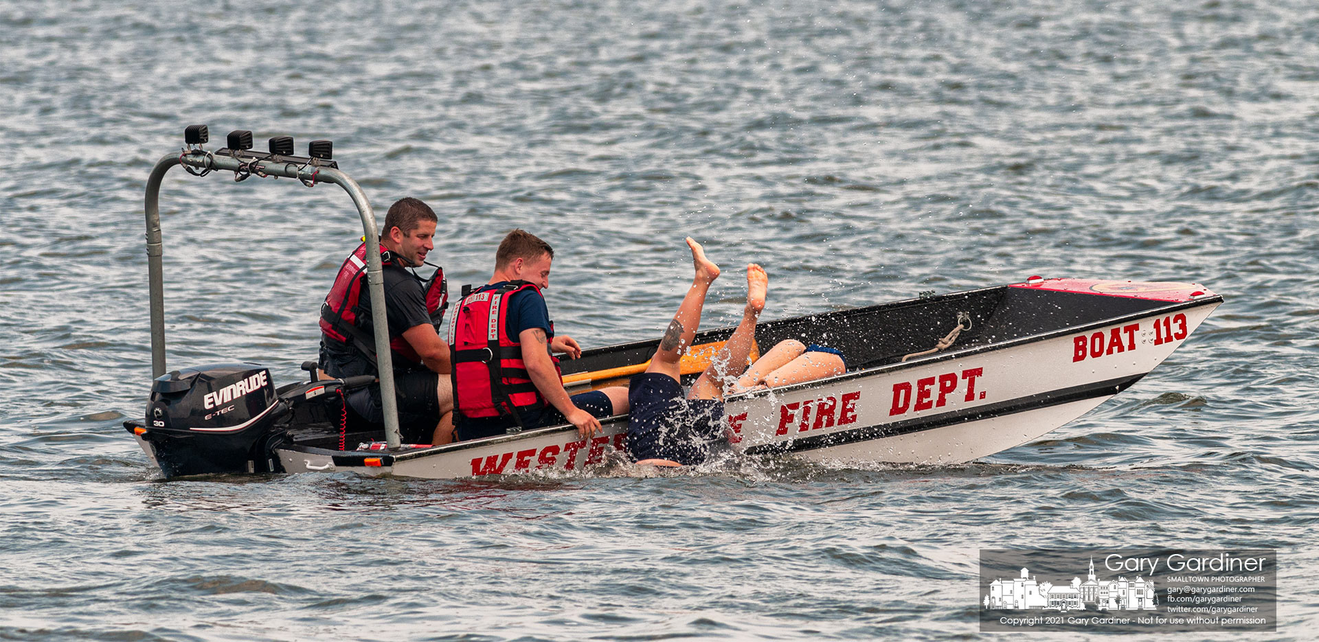 A Westerville firefighter topples into Hoover Reservoir during water rescue training on the lake Wednesday. My Final Photo for July 21, 2021.