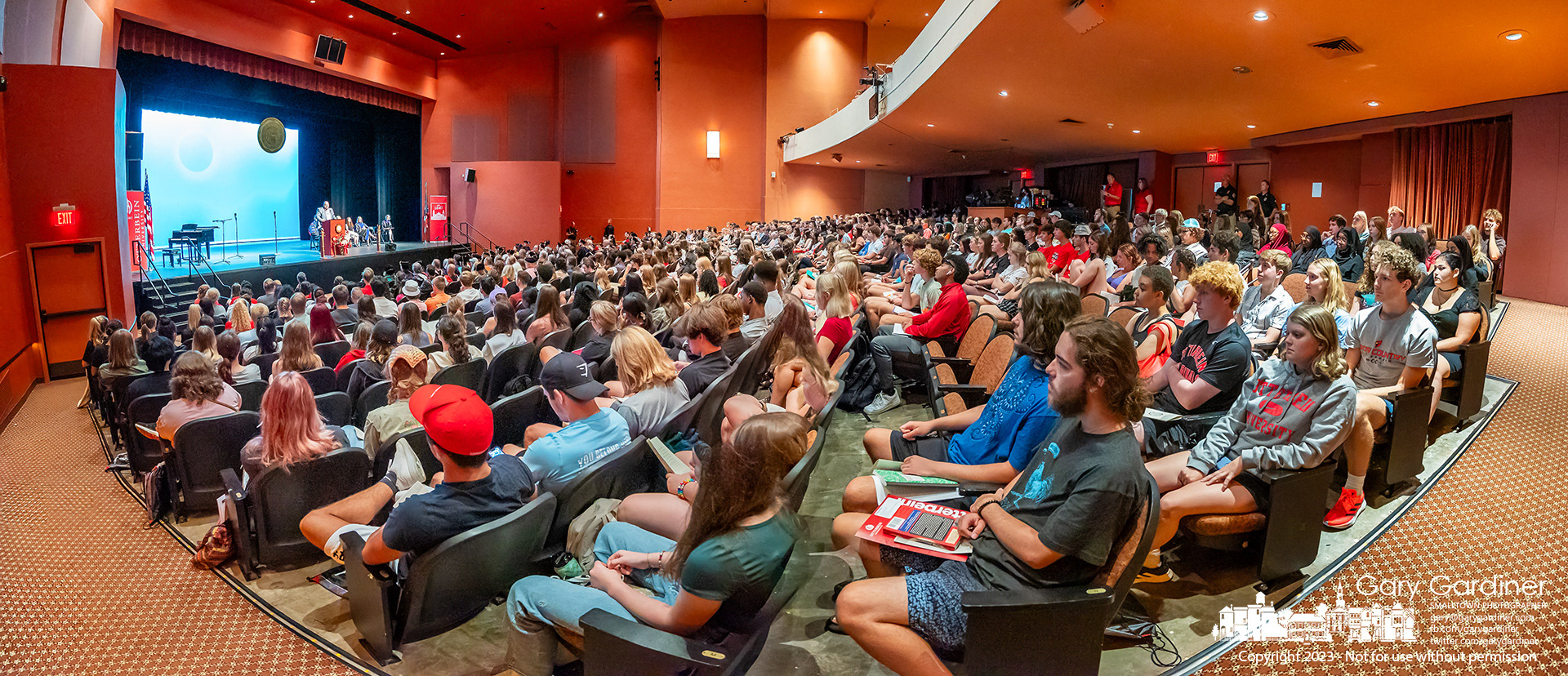 First-year-students at Otterbein University gather in Cowan Hall on their first full day at the school where they listened to the University president, provost and other speakers talk about their decision to attend the school. My Final Photo for August 17, 2023. 