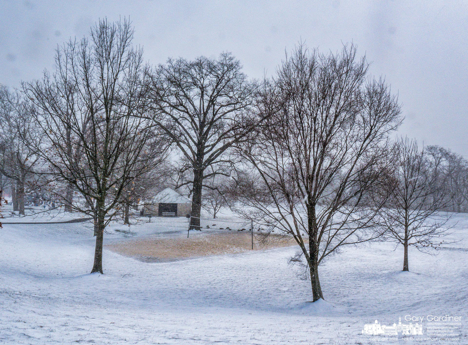 The sun sneaks from behind a cloud to cast soft light over alum Creek Park where a snow squall blows across the fields coating the ground with yet another layer of snow. My Final Photo for March 12, 2022.