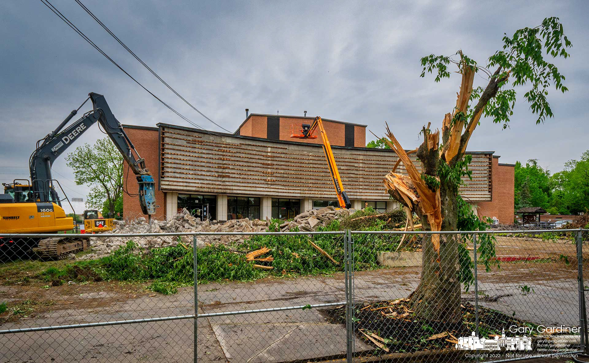 The front patio area and the facade of the Student Center at Otterbein University are removed as the building undergoes the first stage of upgrades. My Final Photo for May 18, 2022.