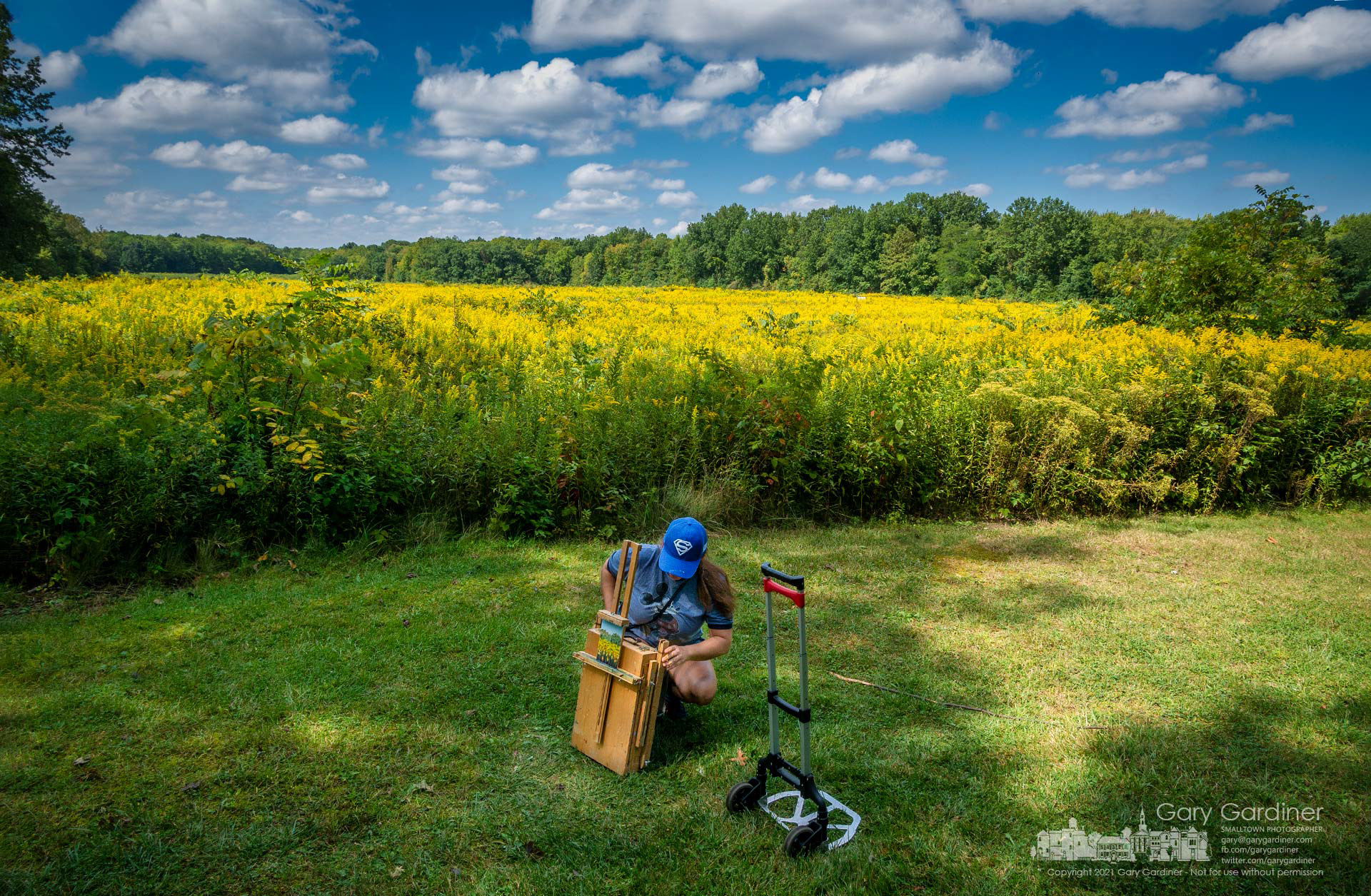 An artist puts away her portable easel, paints, and brushes after a morning with other painters at one of the goldenrod fields in Sharon Woods Metro Park. My Final Photo for Sept. 16, 2021.