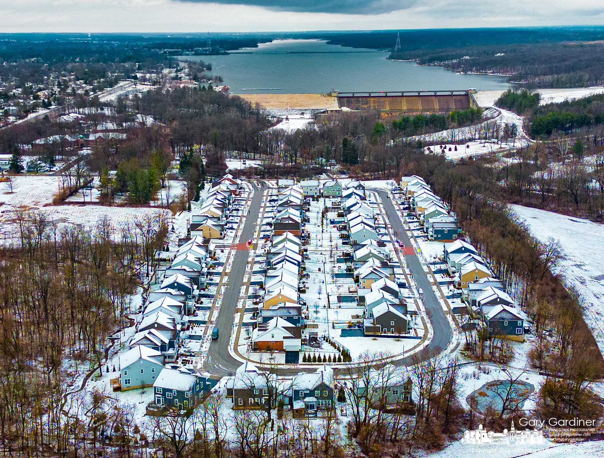 A blanket of snow followed by rain both brightened and dampened Hoover Reservoir and its neighbors including this relatively new area below the dam. My Final Photo for January 24, 2023. 