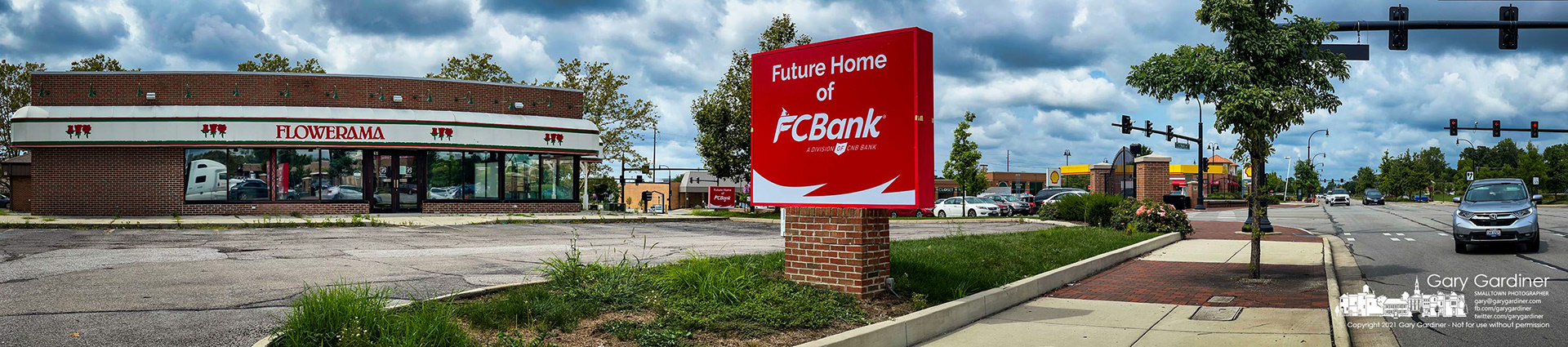 The former Flowerama signs at the corner of South State Street and Schrock road now display signs for the bank that will bn e taking over the space. My Final Photo for Aug. 30, 2021. 