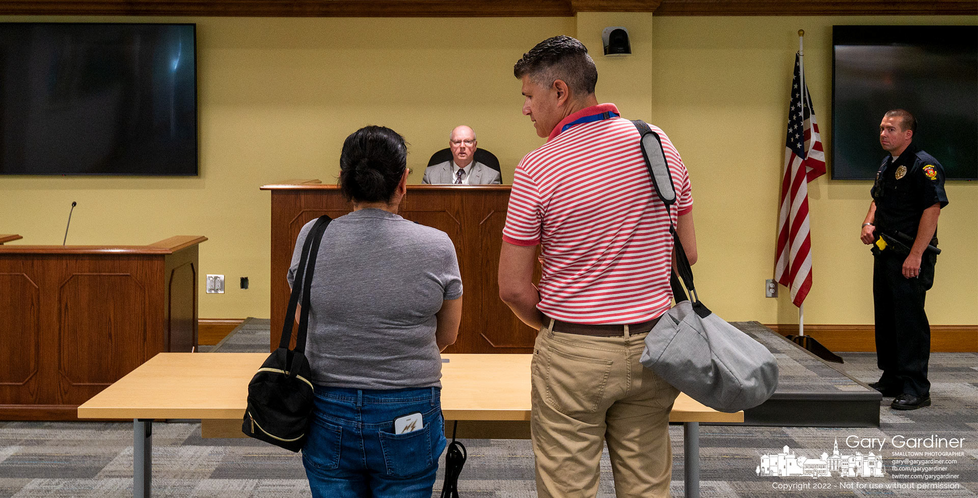 A woman and her interpreter talk during the first Westerville Mayors Court held in the meeting room at the new Justice Center on Huber Village Blvd. My Final Photo for September 21, 2022.