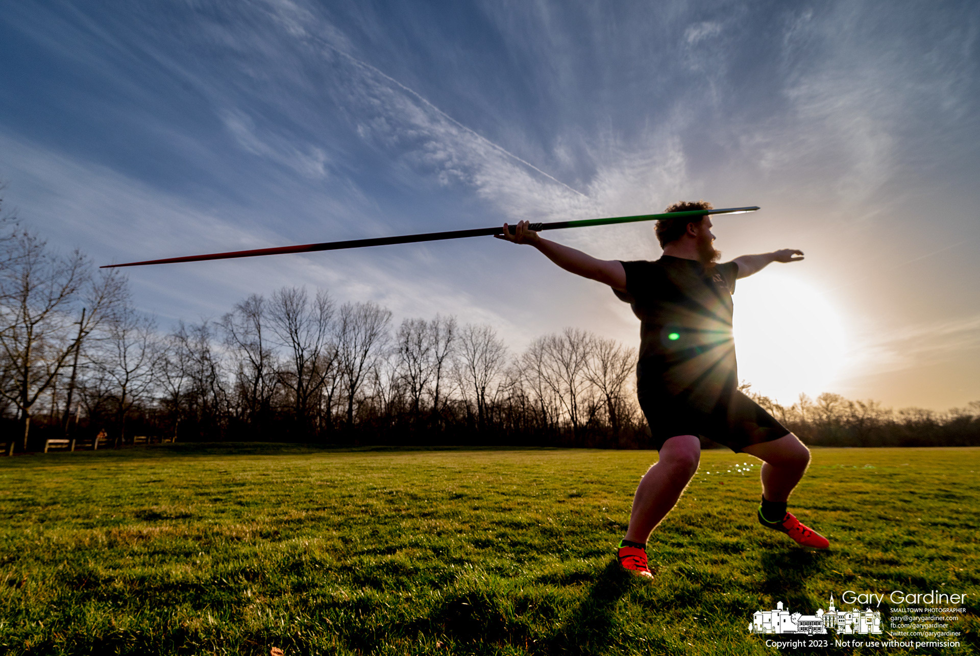 Otterbein University athletes take advantage of the warm weather to get in a javelin-throwing training session at their athletic field on North West Street. My Final Photo for February 15, 2023. 