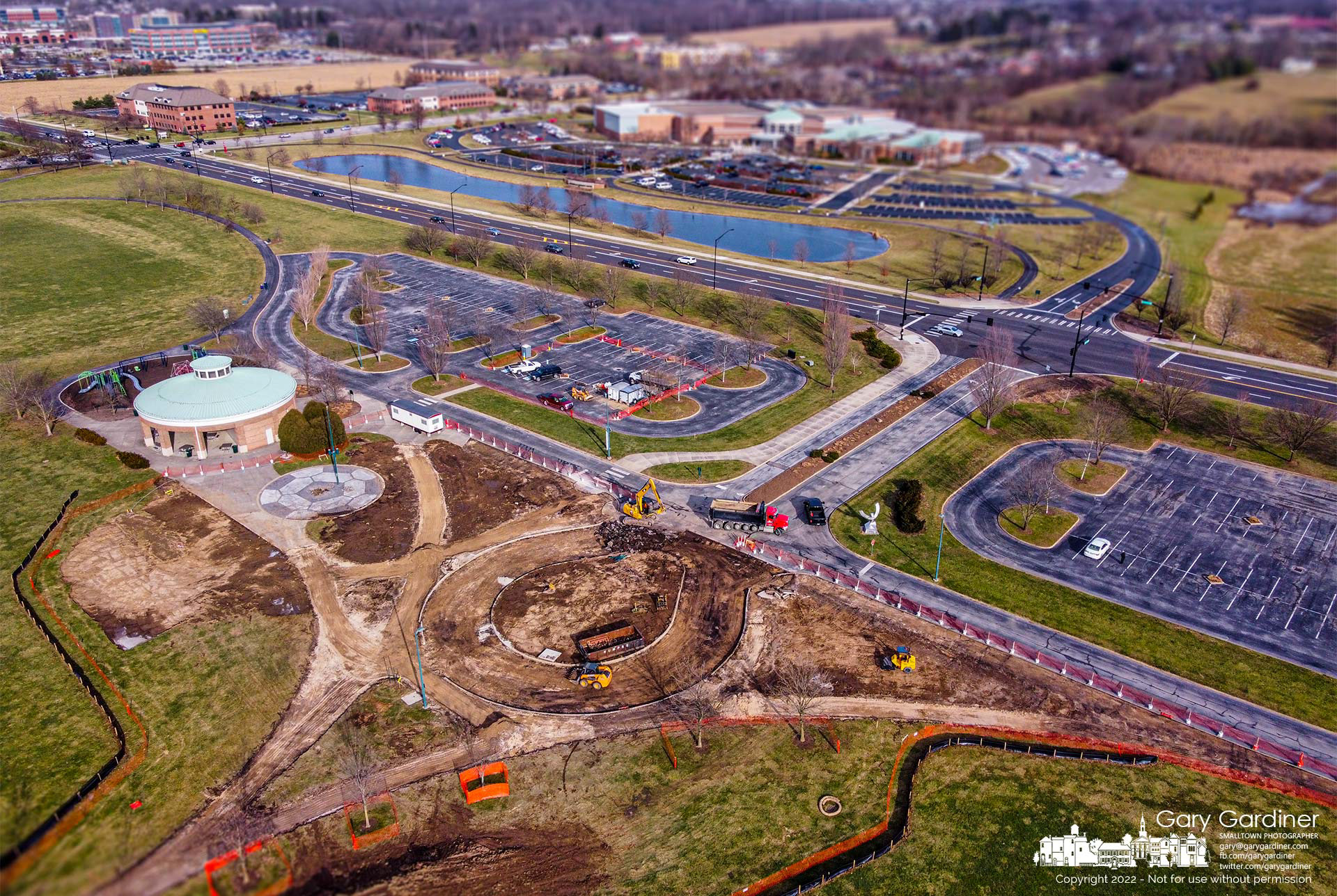 The contractor building the new Veterans Memorial at the sports field at the Community Center has almost cleared the old asphalt and concrete padding as the first stage of preparing the site for construction. My Final Photo for Jan. 12, 2022.