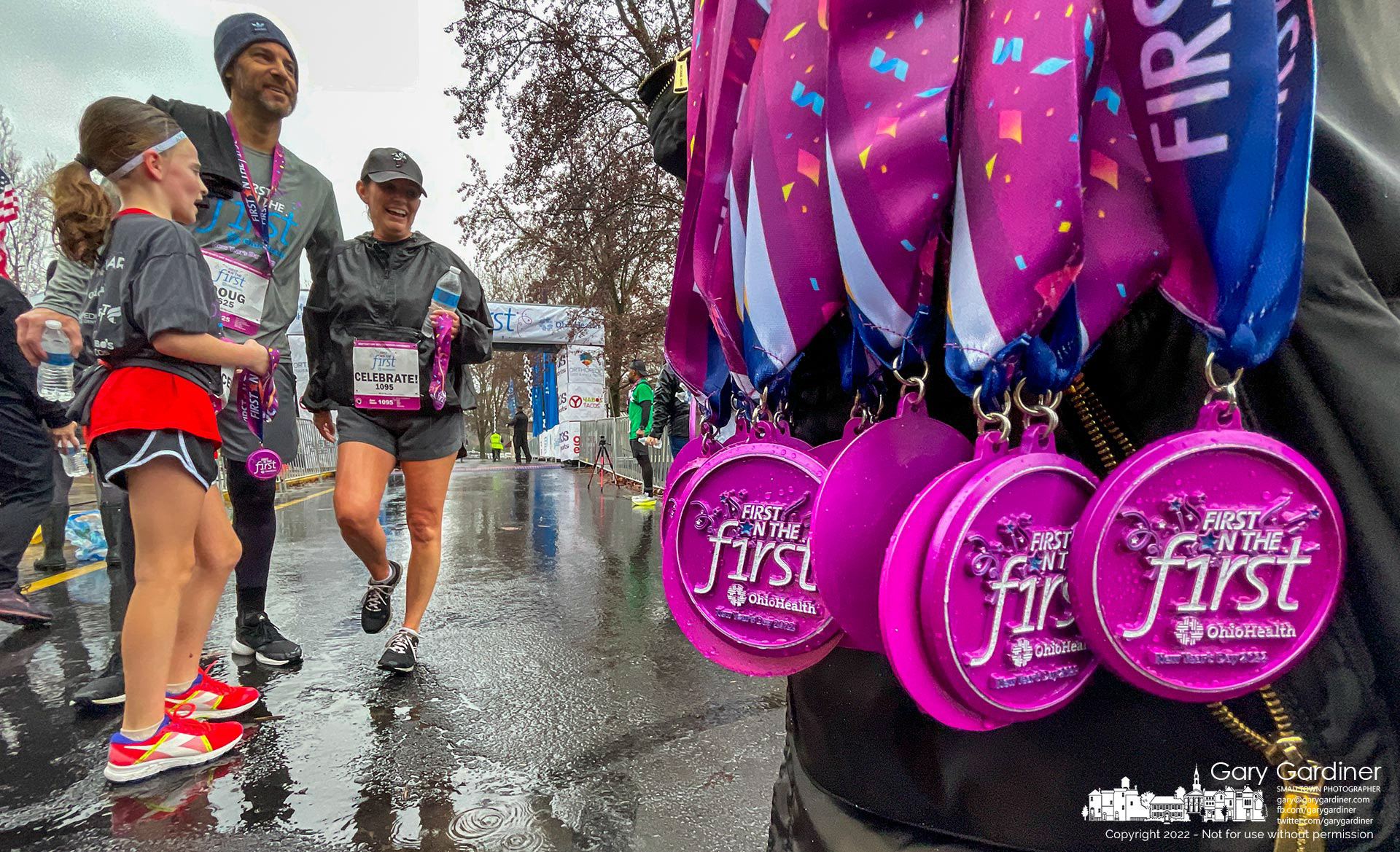 A family celebrates after completing the First on the First 5k run at Otterbein University on New Years Day. My Final Photo for Jan. 1, 2022.