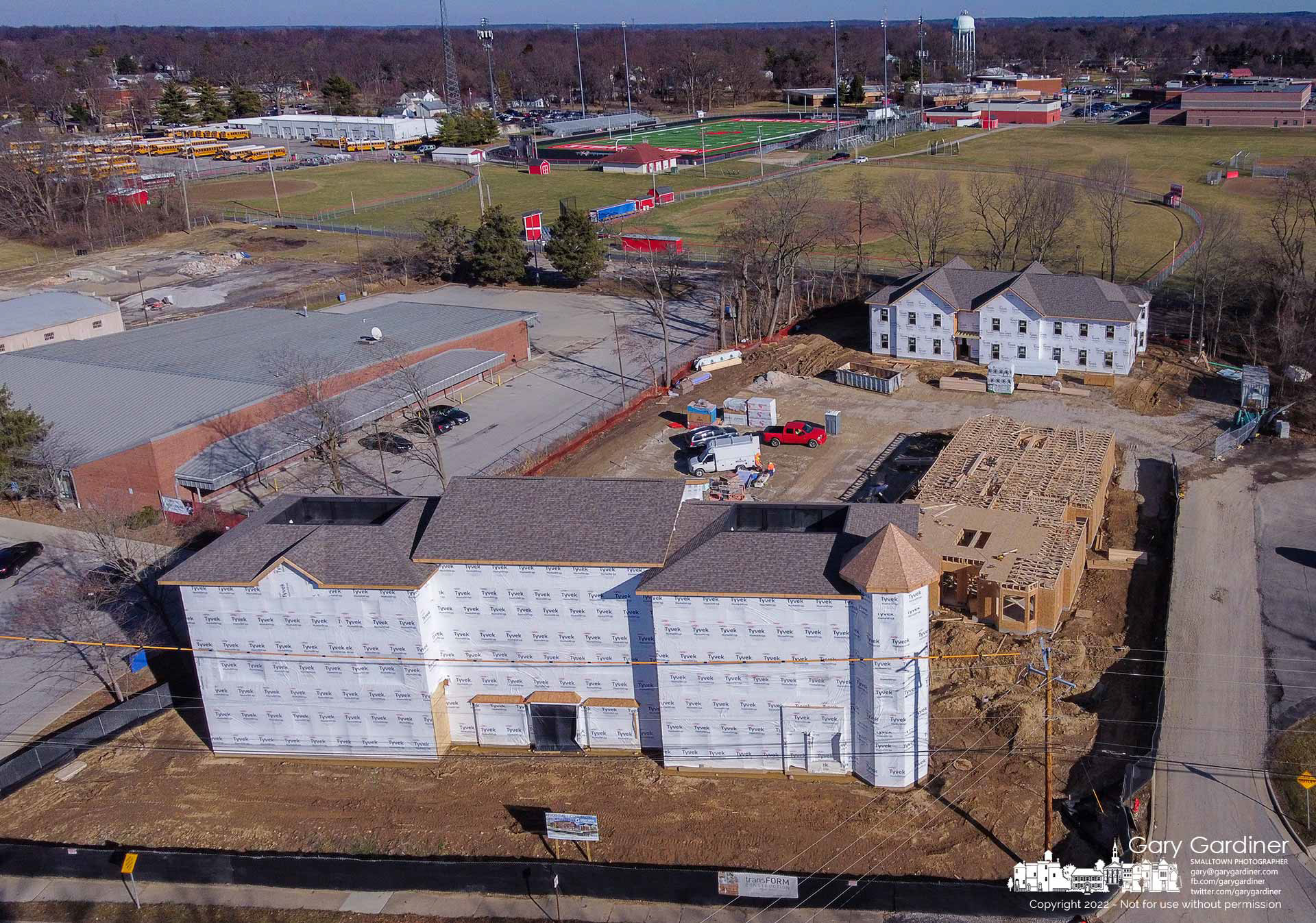The third building with apartments has reached the second-floor level on the State Street property adjacent to the post office. My Final Photo for December 1, 2022.