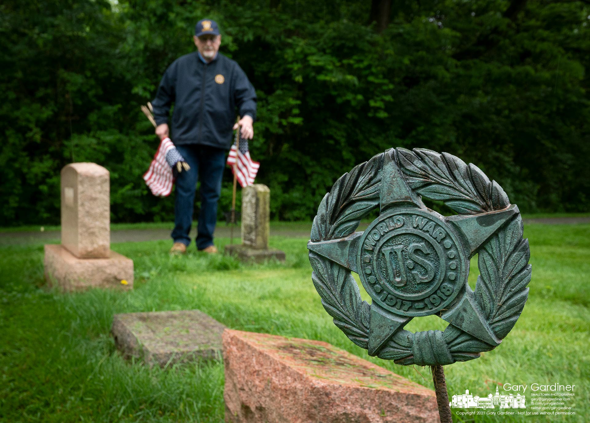 Members of the Westerville American Legion post set out flags for veterans at Otterbein Cemetery, one of two local cemeteries they care for on Memorial Day weekend. My Final Photo for May 28, 2021.
