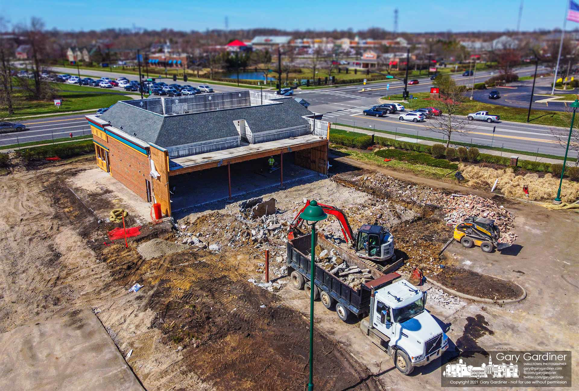 The kitchen and backrooms of Max and Erma's restaurant have been demolished and removed to make way for the construction of a bank building at the corner. My Final Photo for April 2, 2021.