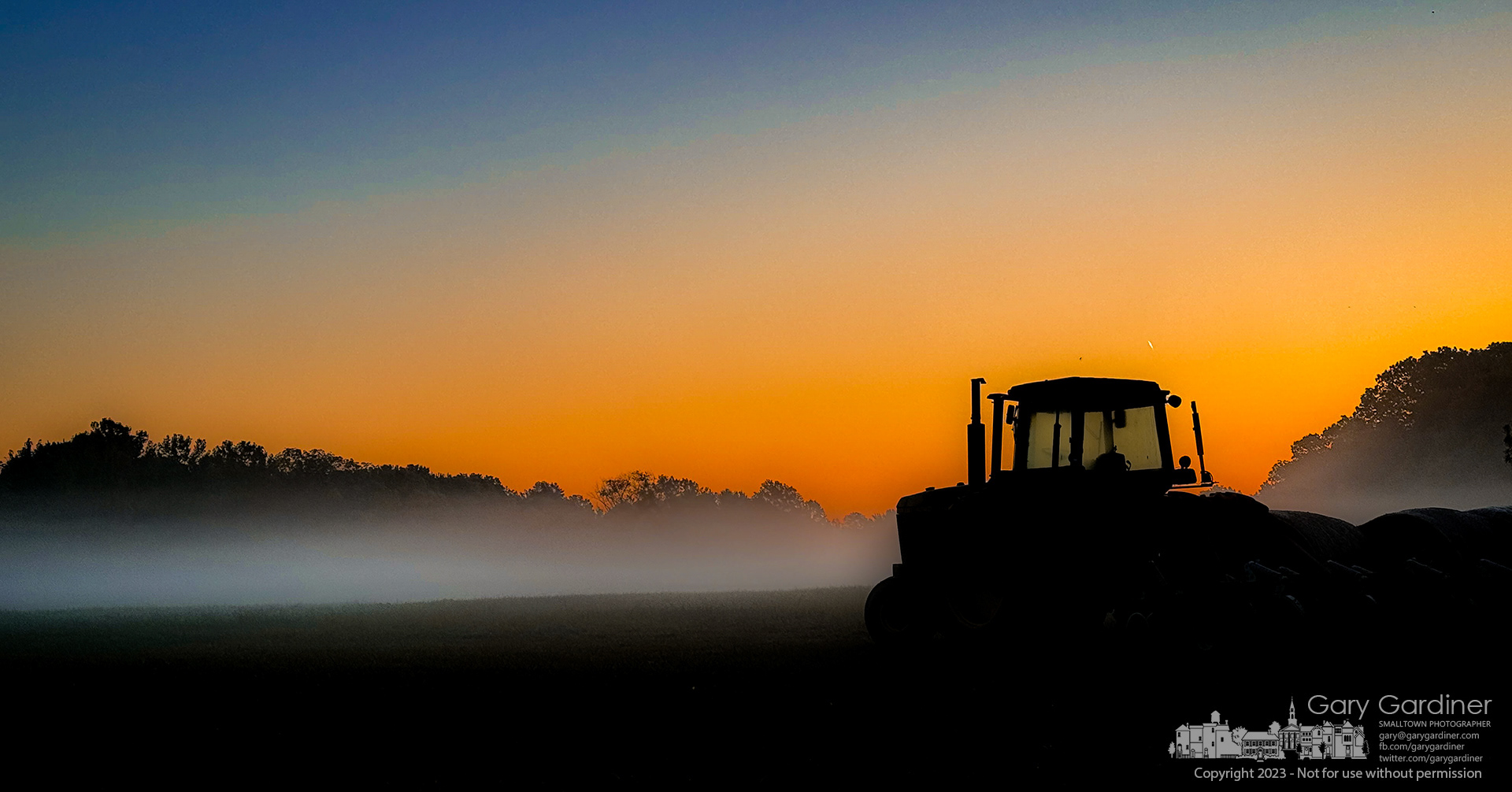 A thin fog layer settles across the hay fields at the Sharp Farm on Africa Road as the sun begins to rise Sunday morning. My Final Photo for October 1, 2023. 