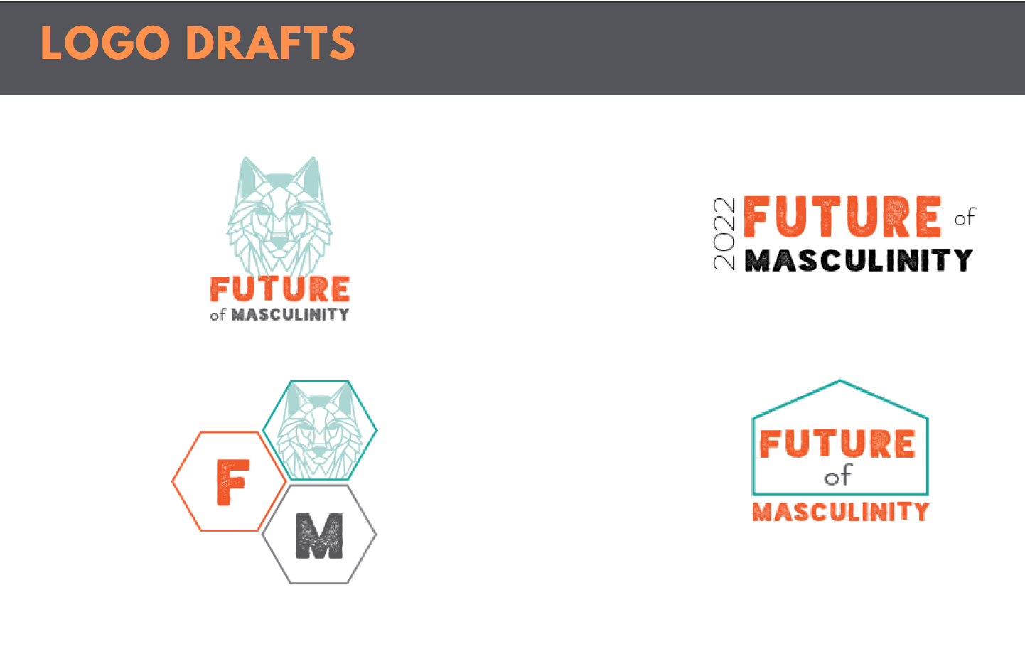 Initial digital mockups of potential logo designs