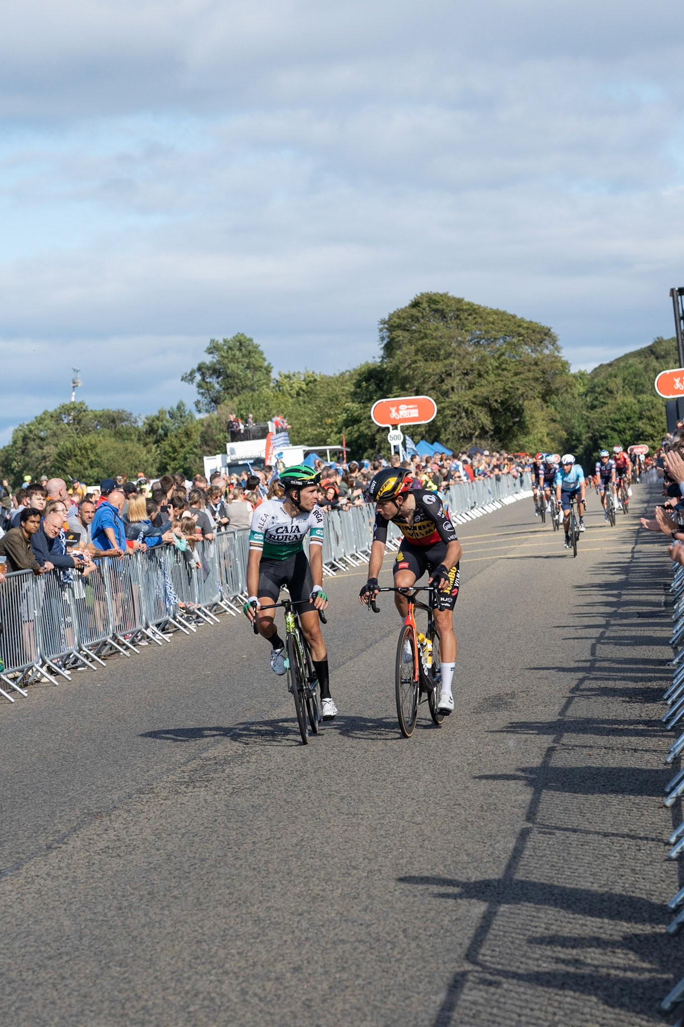 Edinburgh, Scotland, UK. 11th September 2021.Edinburgh’s Queens Drive plays host to the finish of Stage 7 of the 2021 AJ Bell Tour of Britain Cycling Race with Ethan Hayter, Wout Van Aert and Julian Alaphilippe battling to take the lead into the final stage tomorrow. Credit: Richard Gass/Alamy Live News