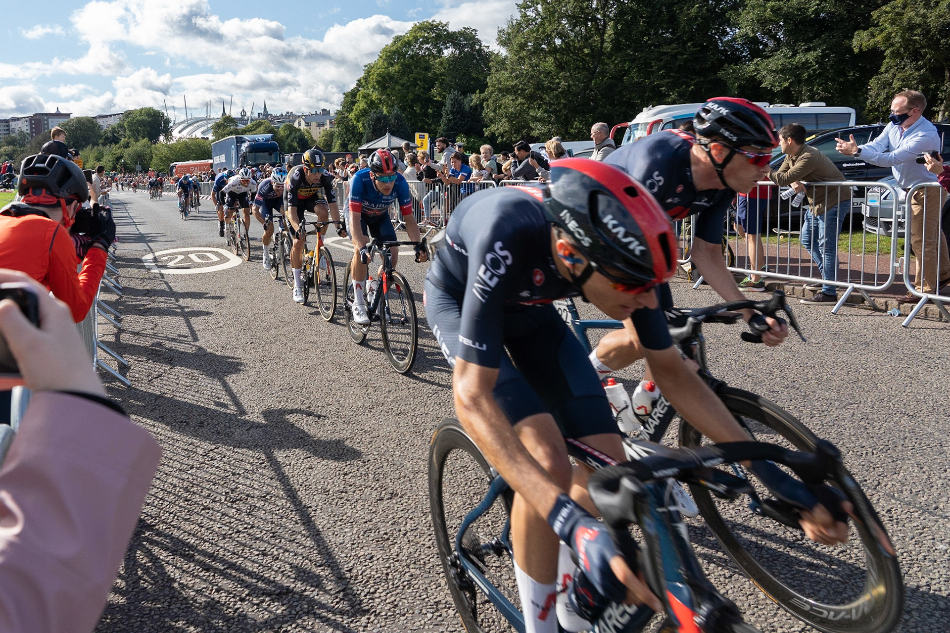 Edinburgh, Scotland, UK. 11th September 2021.Edinburgh’s Queens Drive plays host to the finish of Stage 7 of the 2021 AJ Bell Tour of Britain Cycling Race with Ethan Hayter, Wout Van Aert and Julian Alaphilippe battling to take the lead into the final stage tomorrow. Credit: Richard Gass/Alamy Live News