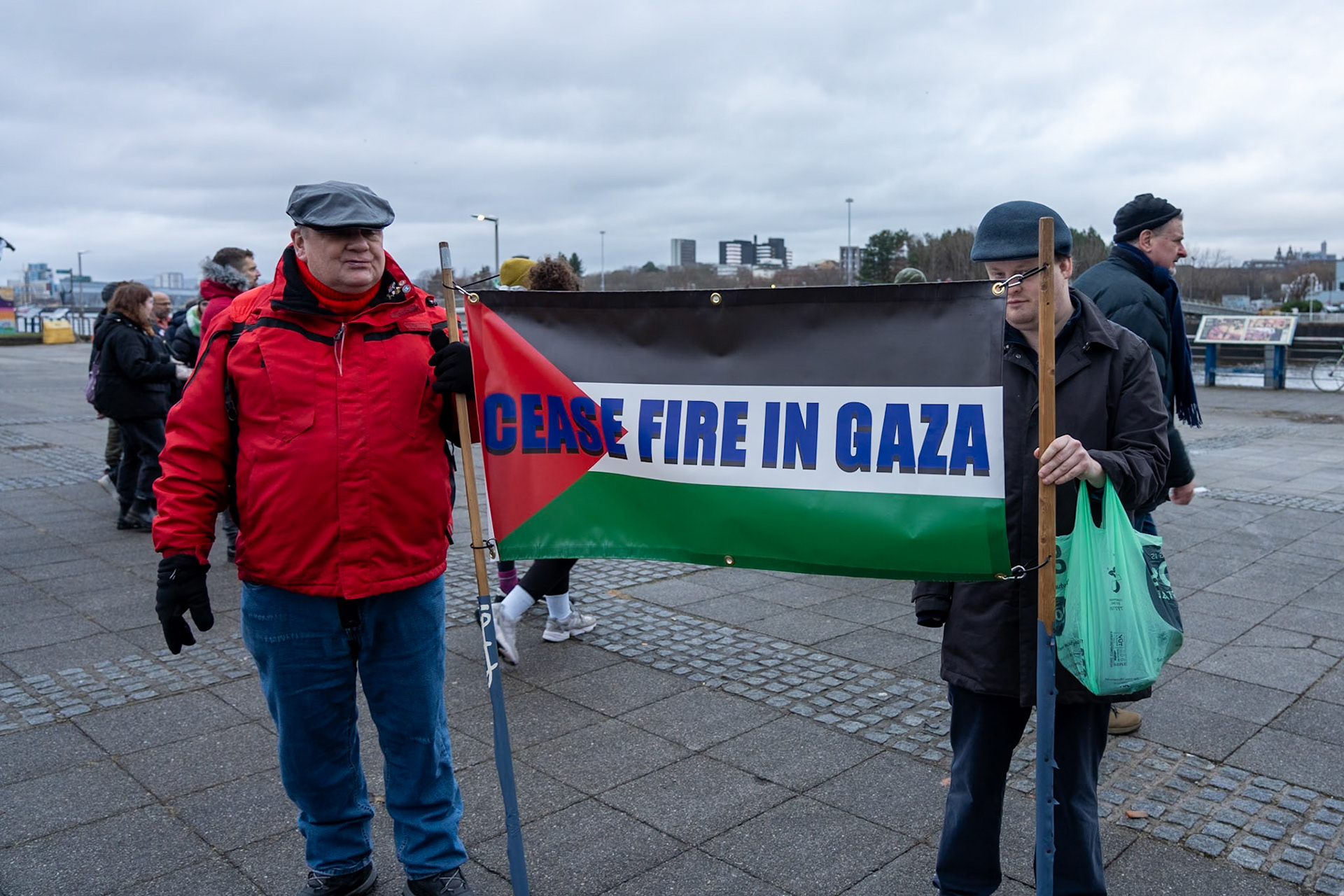 Glasgow, Scotland, UK. 20th January, 2024. Pro Palestine rally and protest outside BBC Scotland Headquarters in Glasgow involving a re-enactment of the killing of children and journalists in Gaza. Credit: R.Gass/Alamy Live News
