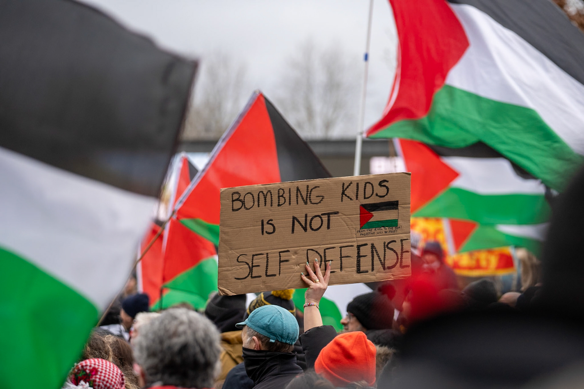 Glasgow, Scotland, UK. 20th January, 2024. Pro Palestine rally and protest outside BBC Scotland Headquarters in Glasgow involving a re-enactment of the killing of children and journalists in Gaza. Credit: R.Gass/Alamy Live News