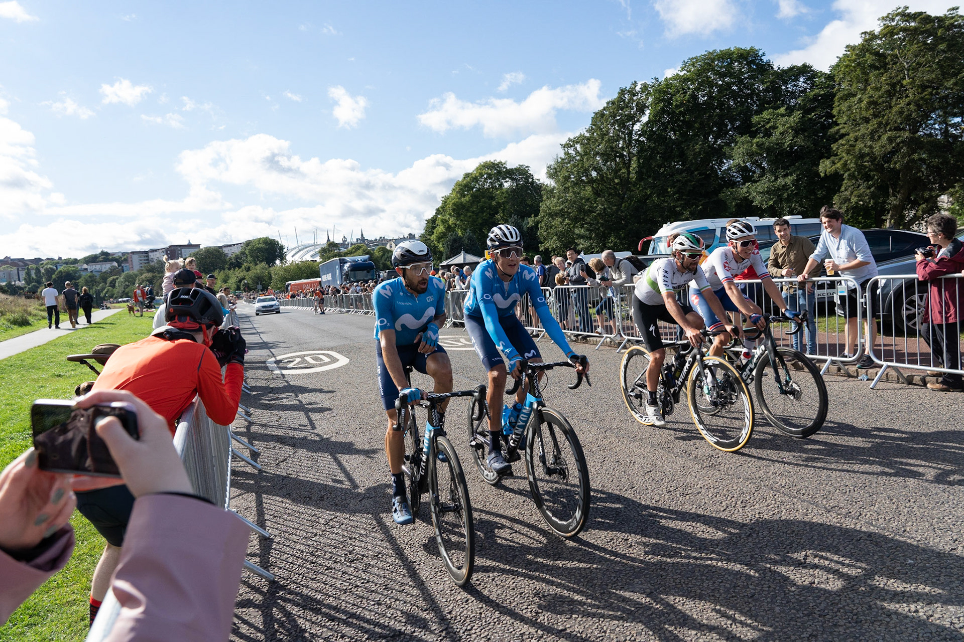Edinburgh, Scotland, UK. 11th September 2021.Edinburgh’s Queens Drive plays host to the finish of Stage 7 of the 2021 AJ Bell Tour of Britain Cycling Race with Ethan Hayter, Wout Van Aert and Julian Alaphilippe battling to take the lead into the final stage tomorrow. Credit: Richard Gass/Alamy Live News