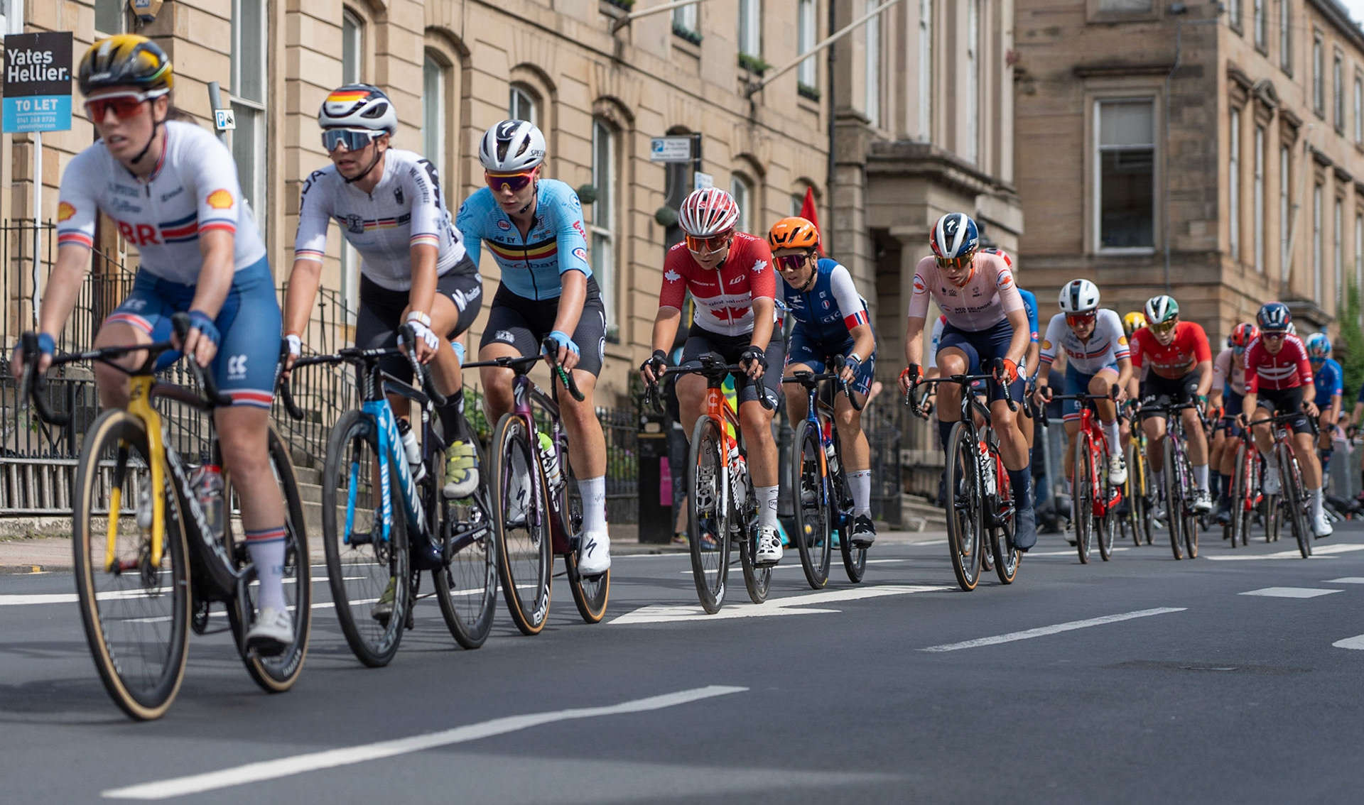 Glasgow, Scotland, UK. 13th August 2023. UCI World Championships – Lotte Kopecky of Belgium wins the Women’s Elite Road Race Road Race from Loch Lomond to Glasgow ending with 6 laps of the city centre circuit. Credit R.Gass/Alamy Live News