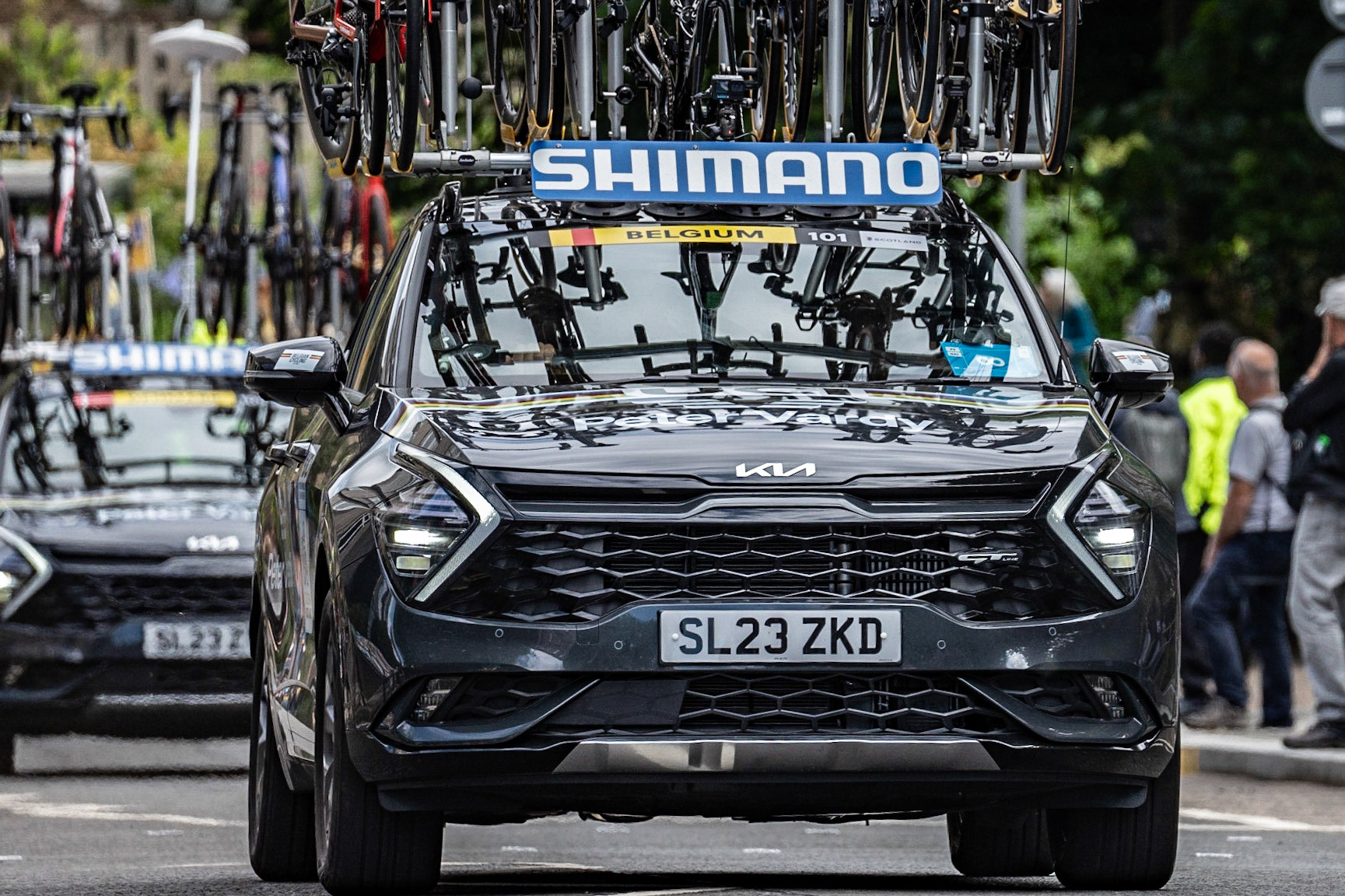 Glasgow, Scotland, UK. 6th August 2023. UCI World Championships – Mathieu van der Poel wins the Men’s Elite Road Race Road Race from Edinburgh to Glasgow ending with 10 laps of the city centre circuit. Credit R.Gass/Alamy Live News
