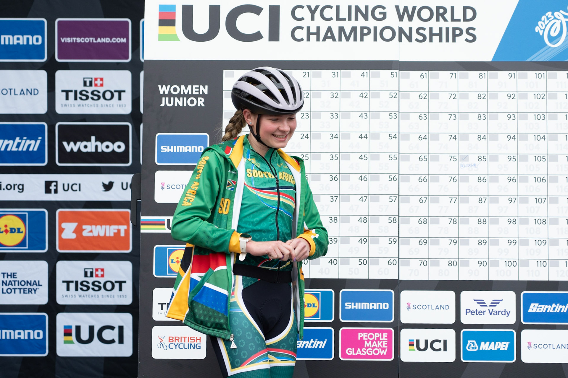 Glasgow, Scotland, UK. 5th August 2023. UCI World Championships - Junior Woman – Presentation of Teams prior to the Road Race of 5 laps of the city centre circuit. Credit R.Gass/Alamy Live News