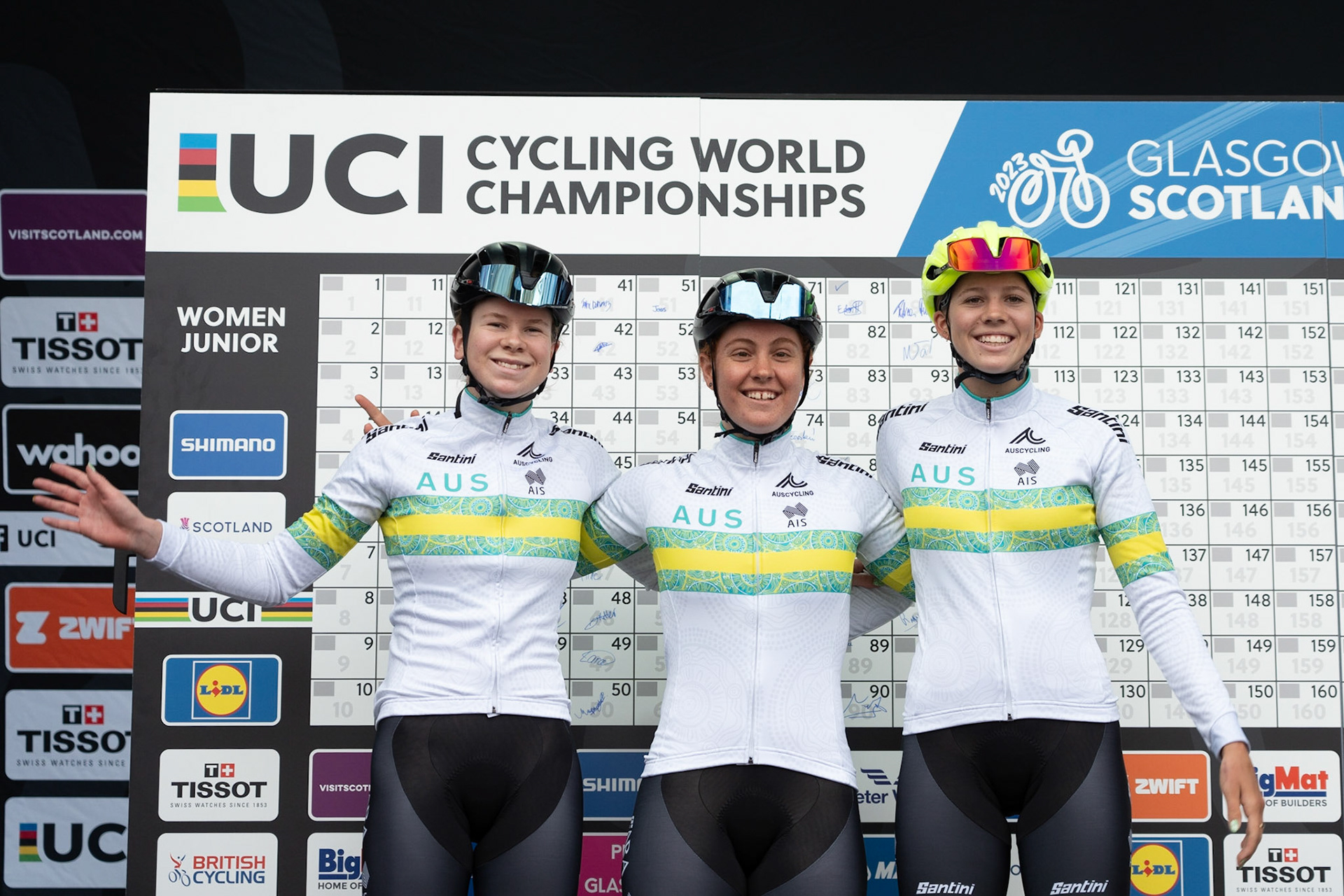 Glasgow, Scotland, UK. 5th August 2023. UCI World Championships - Junior Woman – Presentation of Teams prior to the Road Race of 5 laps of the city centre circuit. Credit R.Gass/Alamy Live News