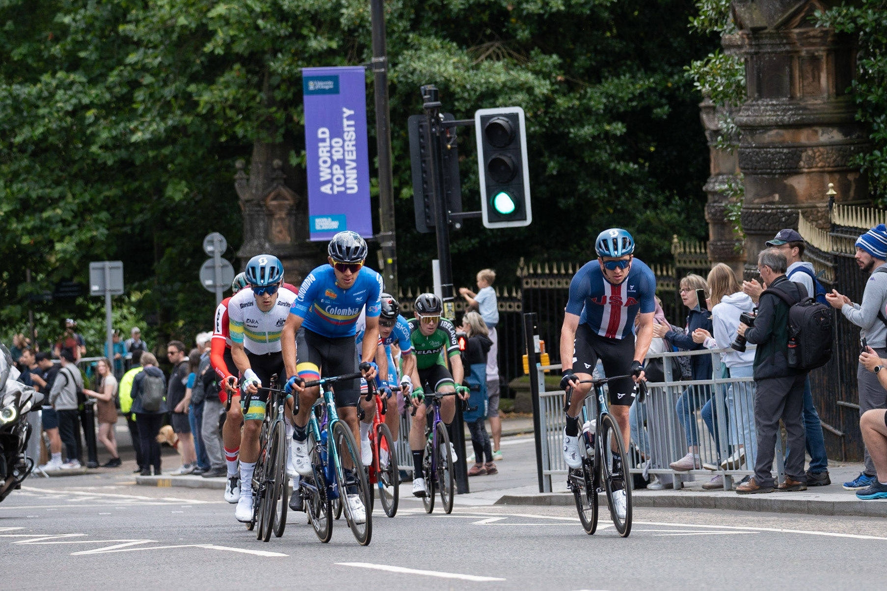 Glasgow, Scotland, UK. 6th August 2023. UCI World Championships – Mathieu van der Poel wins the Men’s Elite Road Race Road Race from Edinburgh to Glasgow ending with 10 laps of the city centre circuit. Credit R.Gass/Alamy Live News