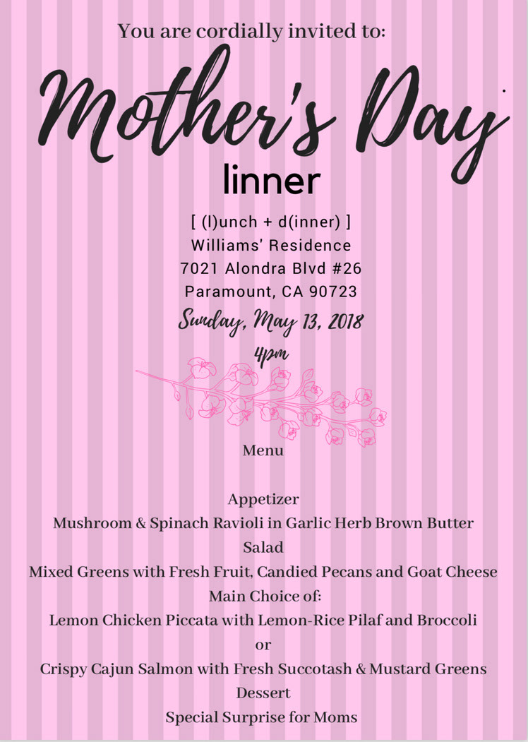 MOTHER'S DAY MENU