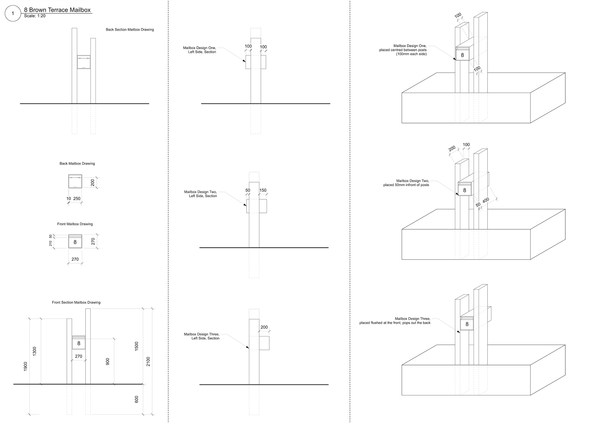 Technical drawings of 8 Brown Terrace Mailbox