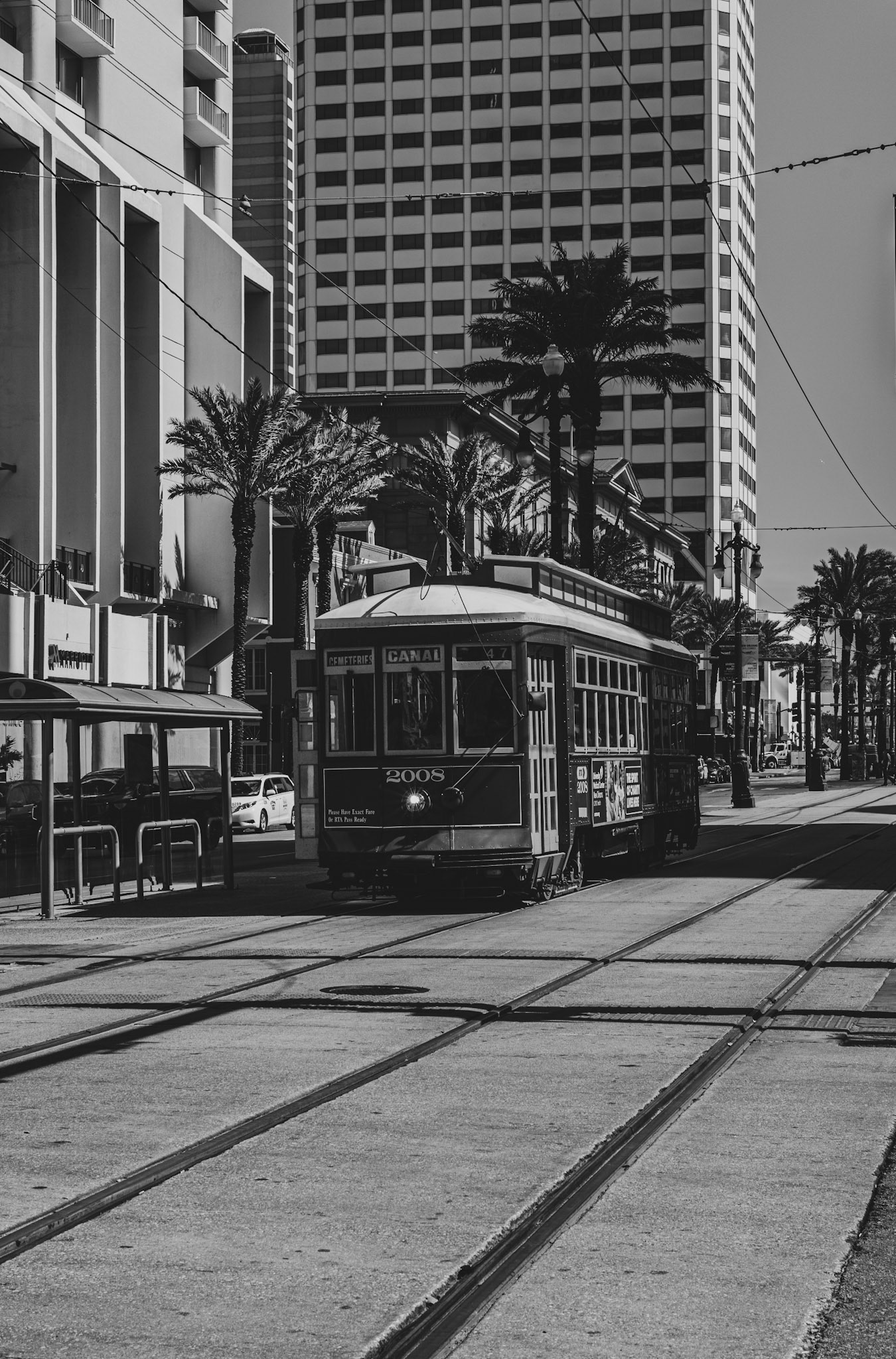 A street car named Canal makes a stop for passengers on Canal St., New Orleans, La, 2014 