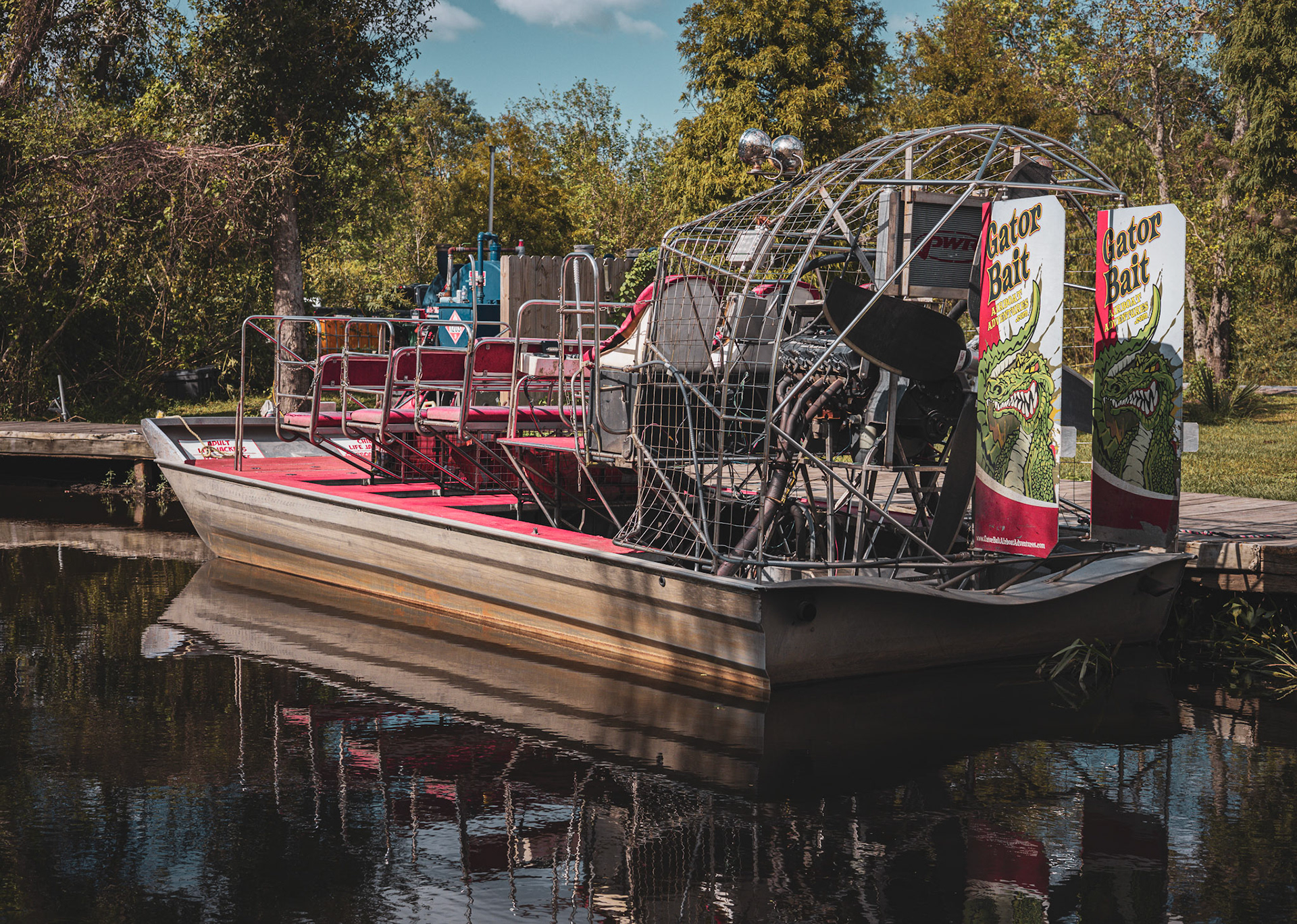 Airboat named "Gator Bait" tied up at the dock, New Orleans, La