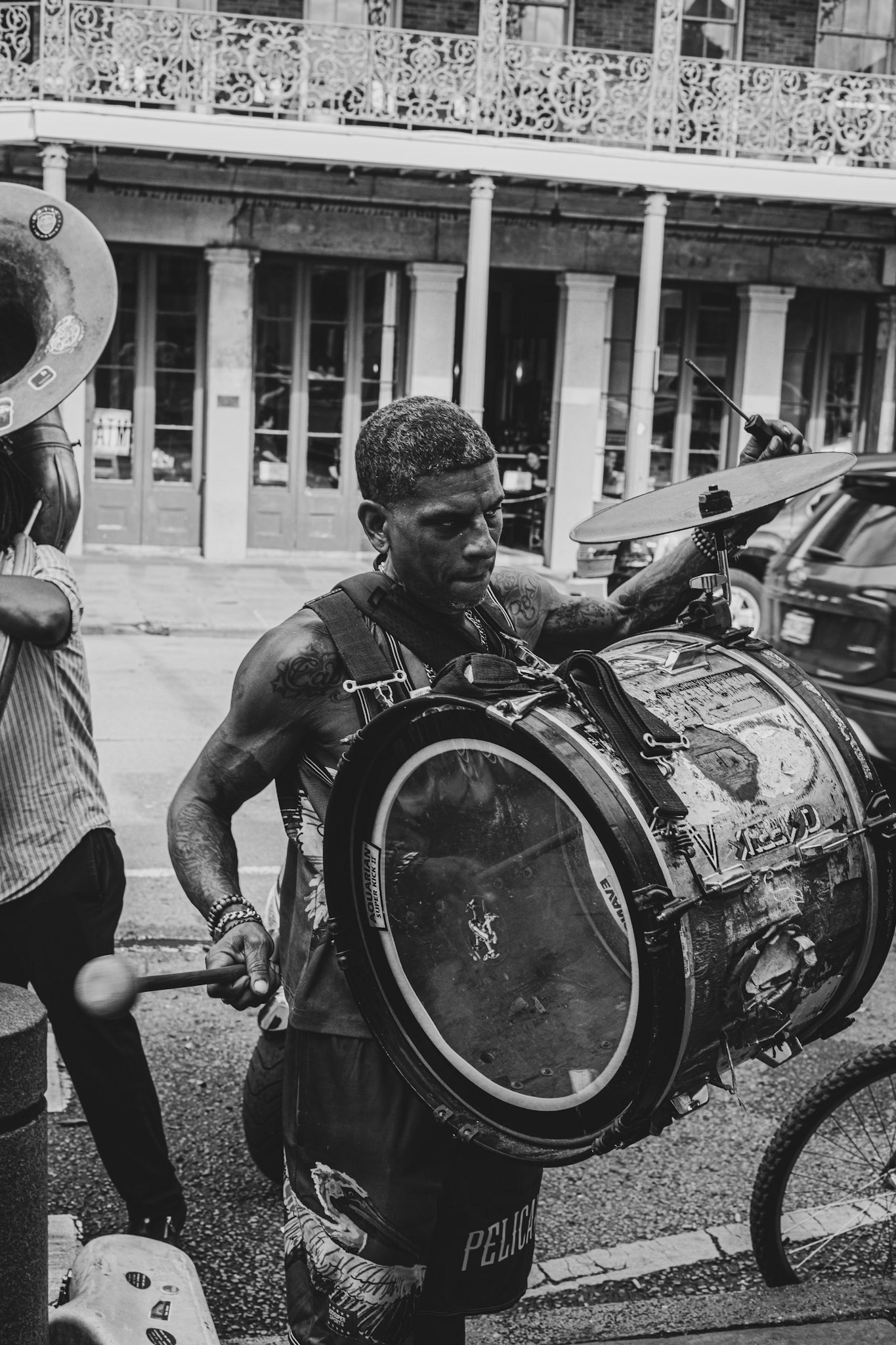 Local Jazz Band member playing in front of Cafe Du Monde in New Orleans, La, 2014 