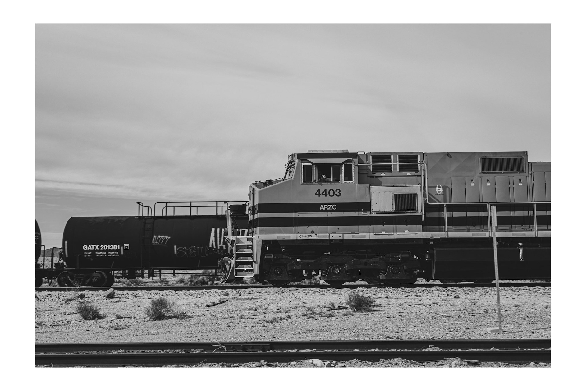 Train Operator waving, Route 66, Ca, 2014