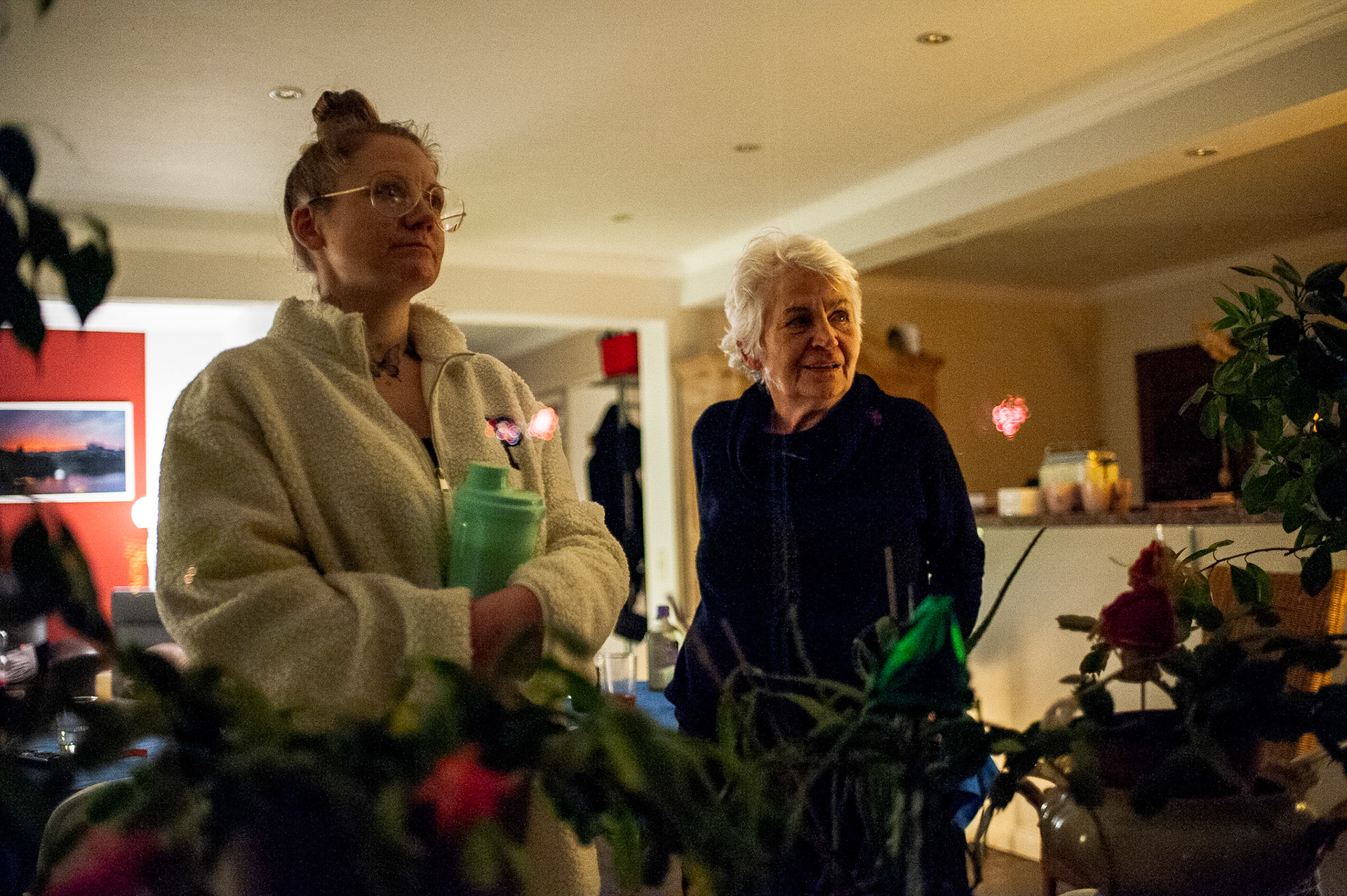 Mom and Ann-Kristin watch the New Year’s Eve fireworks from the living-room. Oberhausen, Germany, January 1, 2023.