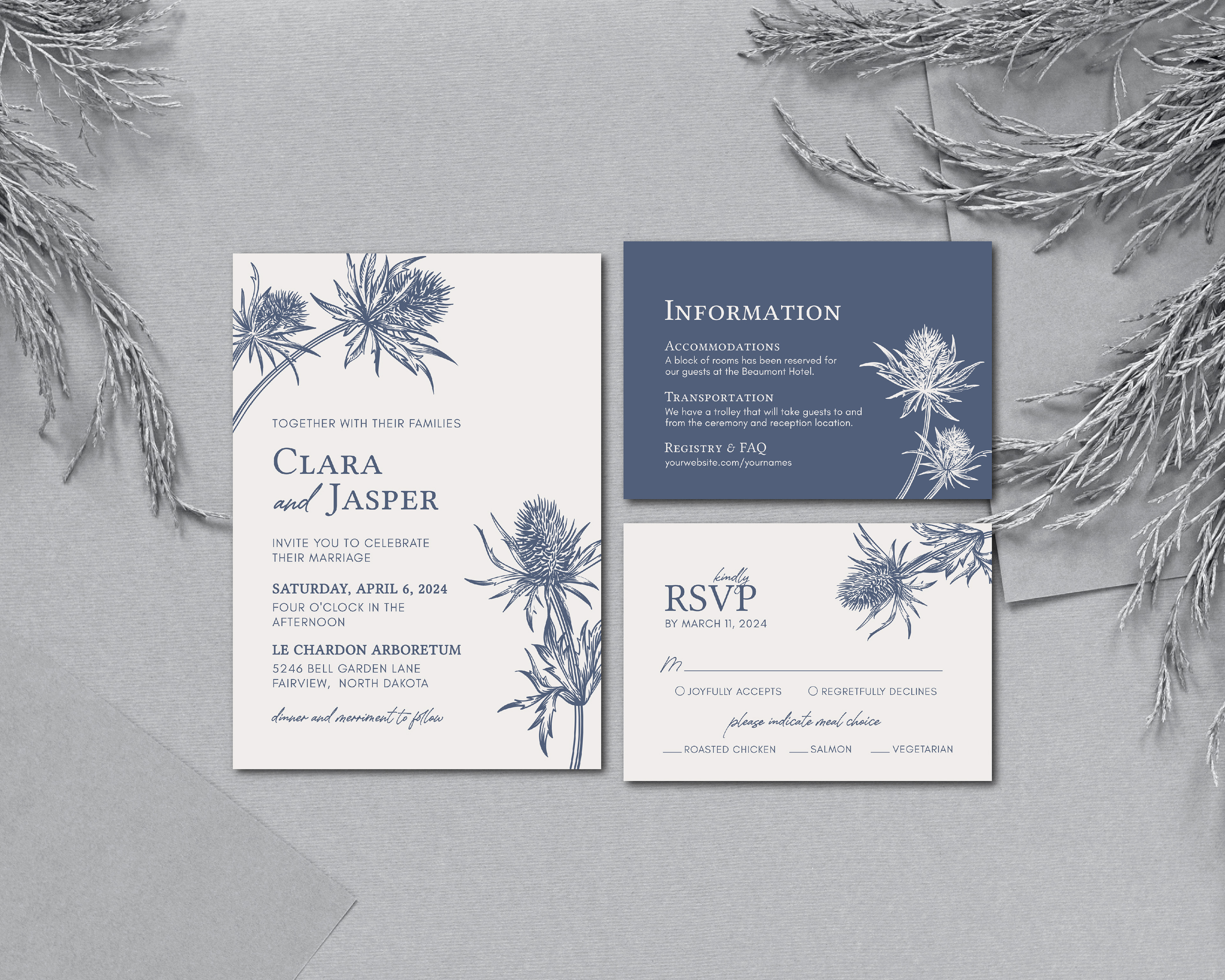 Modern Thistle Themed Invitation Suite (editable template)