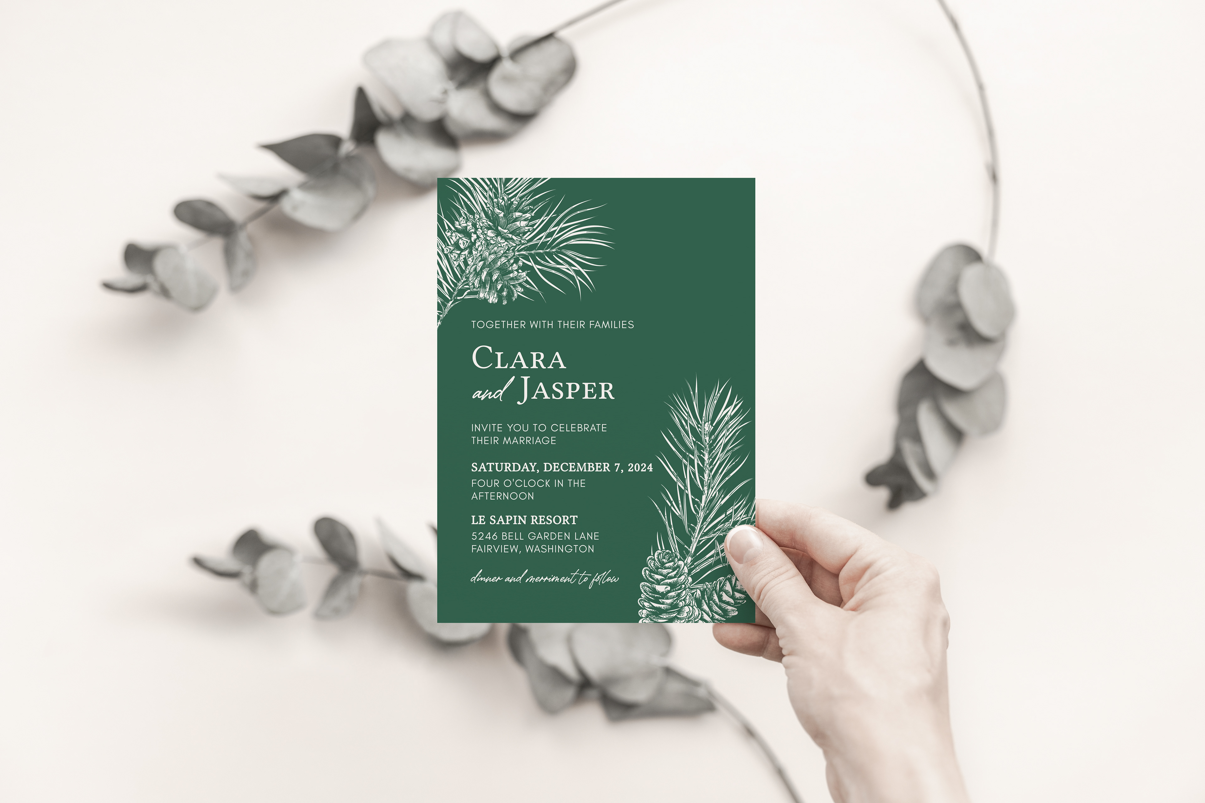 Modern Pine Themed Invitation Suite (editable template)