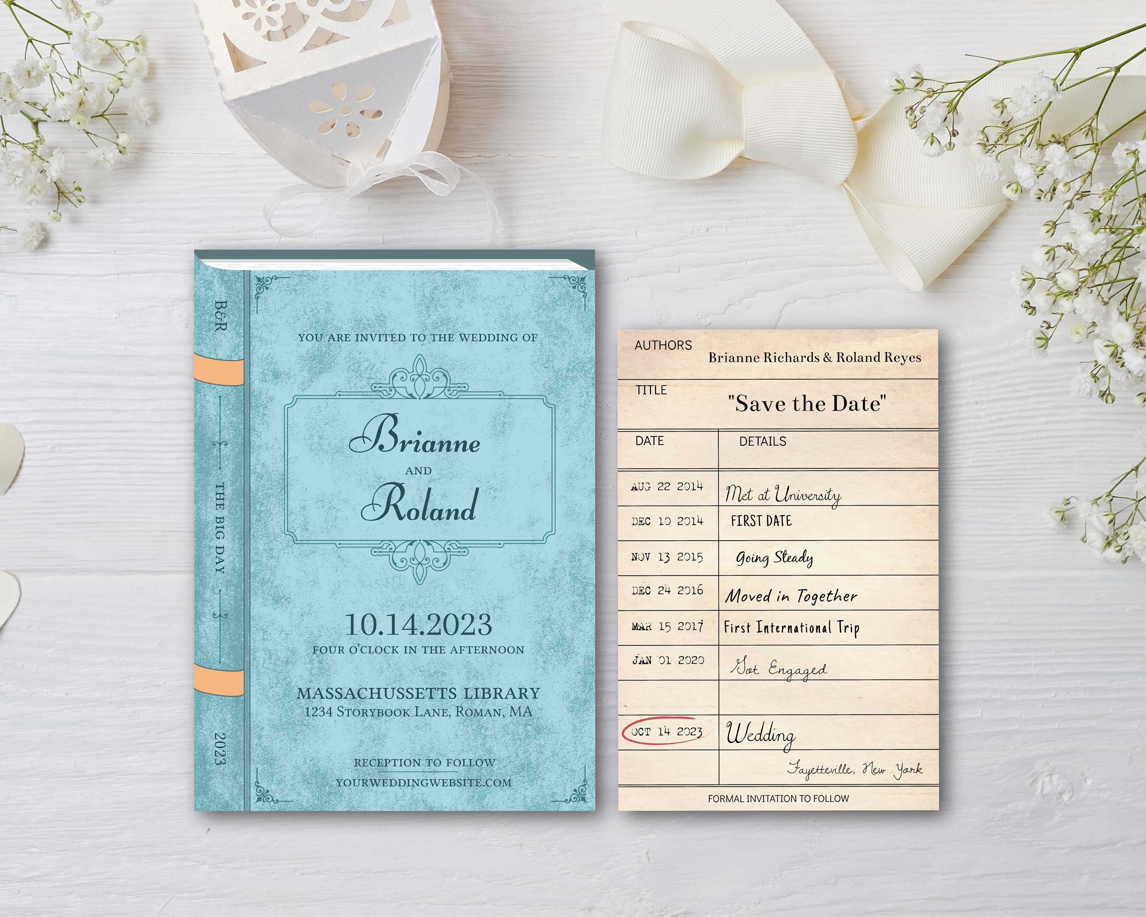 Custom Order Invitation Set (St. Regency Blue & Mac n Cheese pale orange)