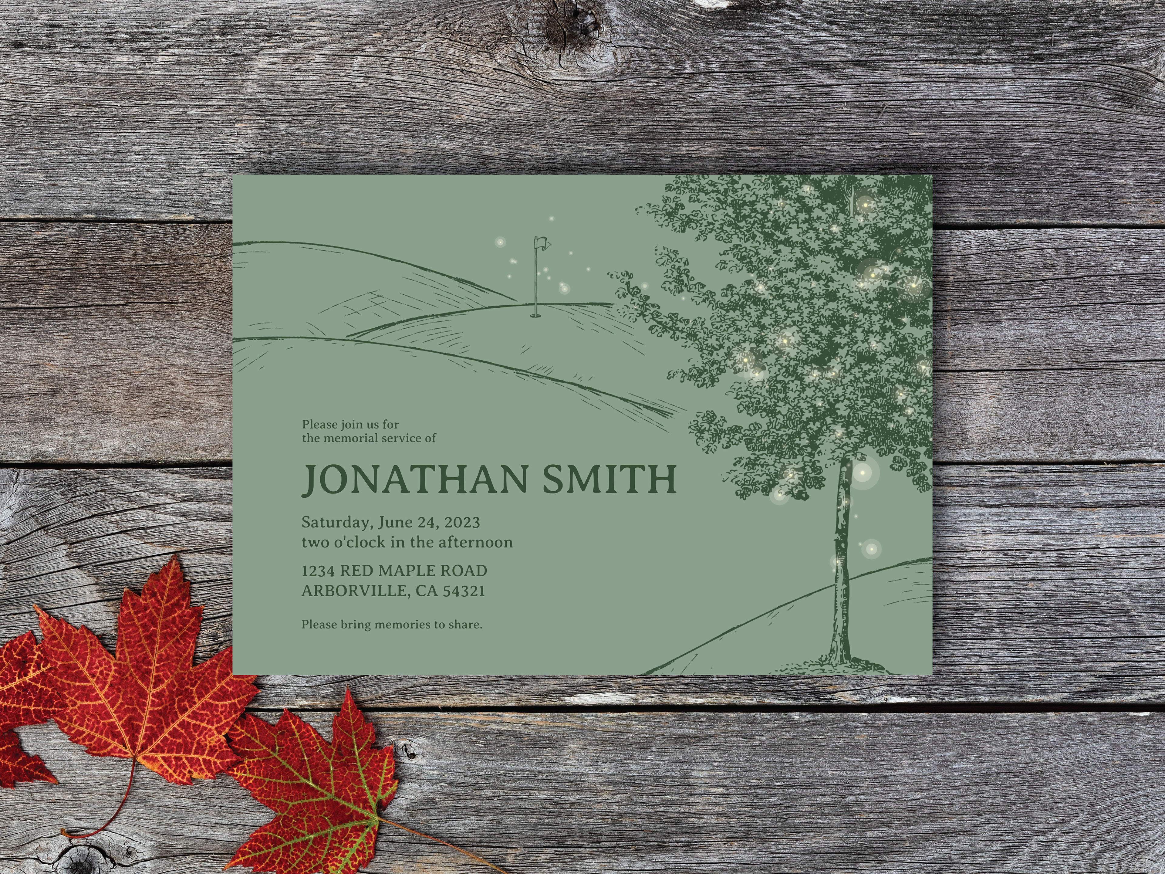 Custom Order Invitation for Maple Tree on a golf course