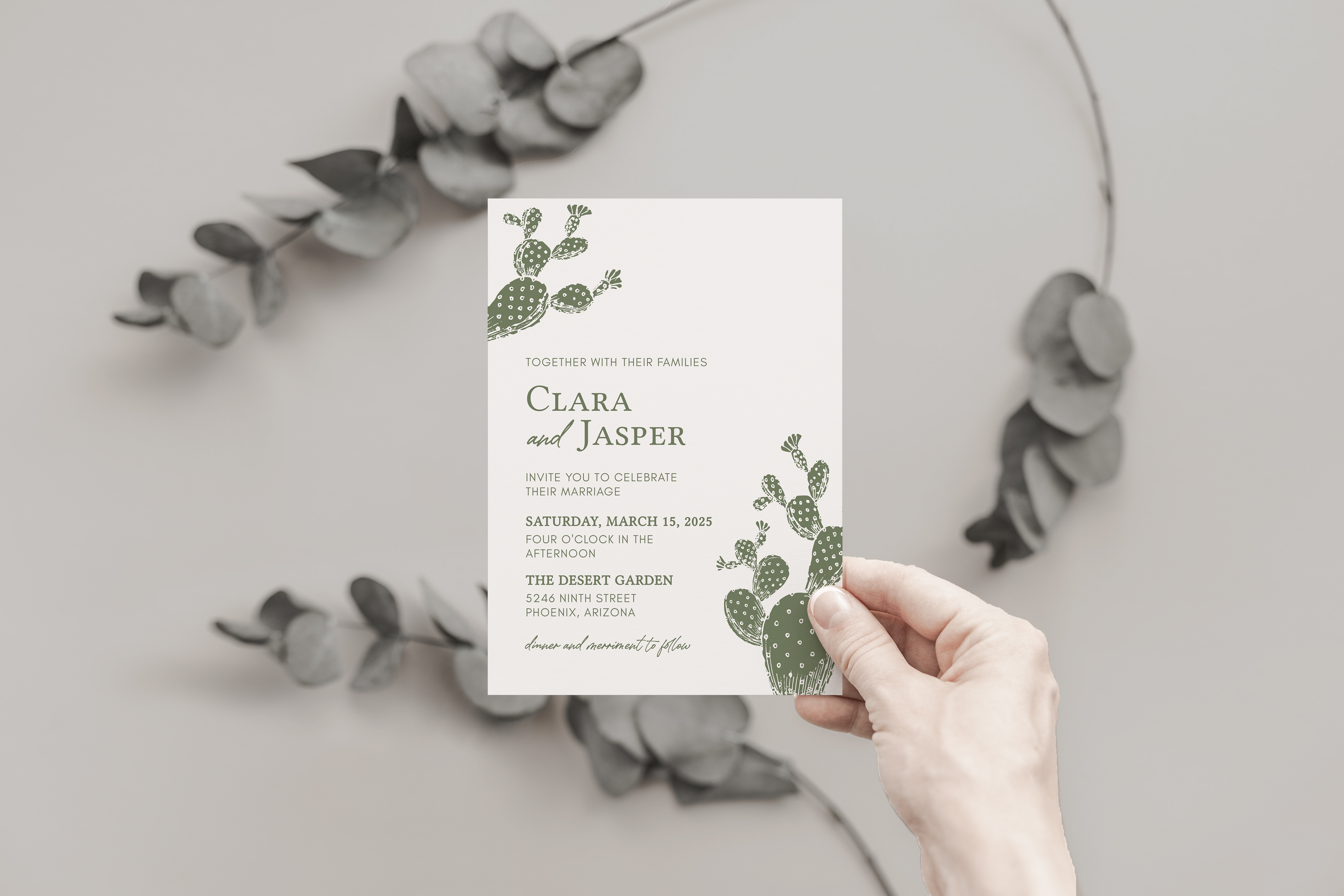 Modern Cactus Themed Invitation Suite (editable template)