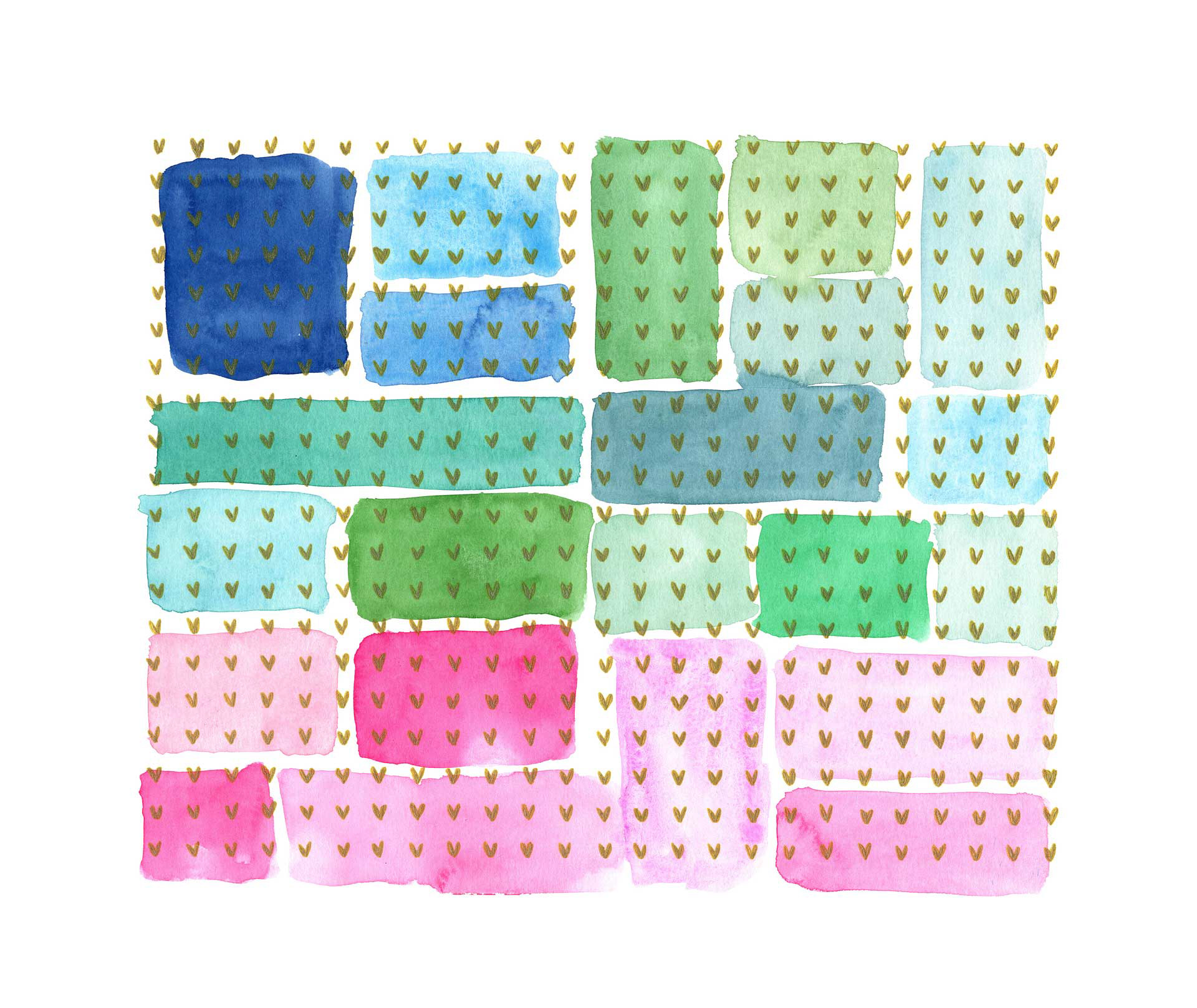 Abstract with golden hearts