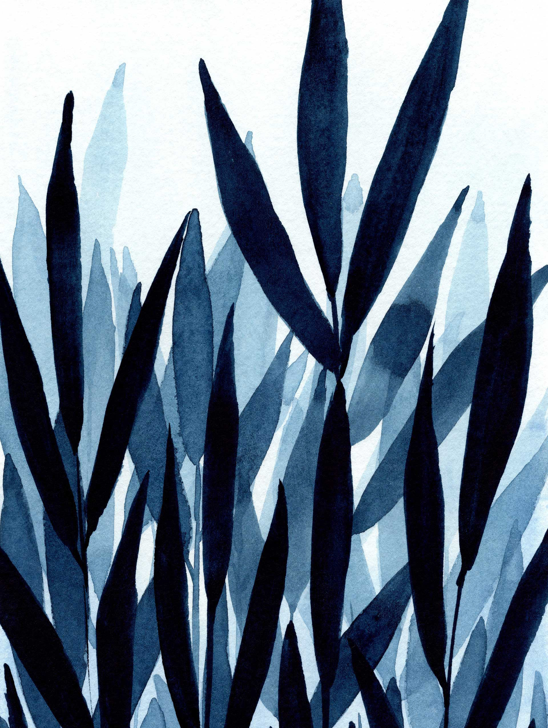 Blue leaves watercolor