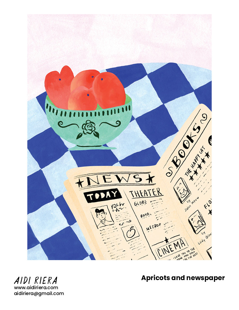 Apricots and newspaper