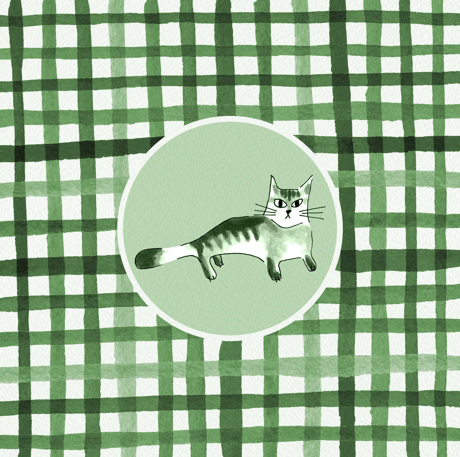 Plaid cat in green palette