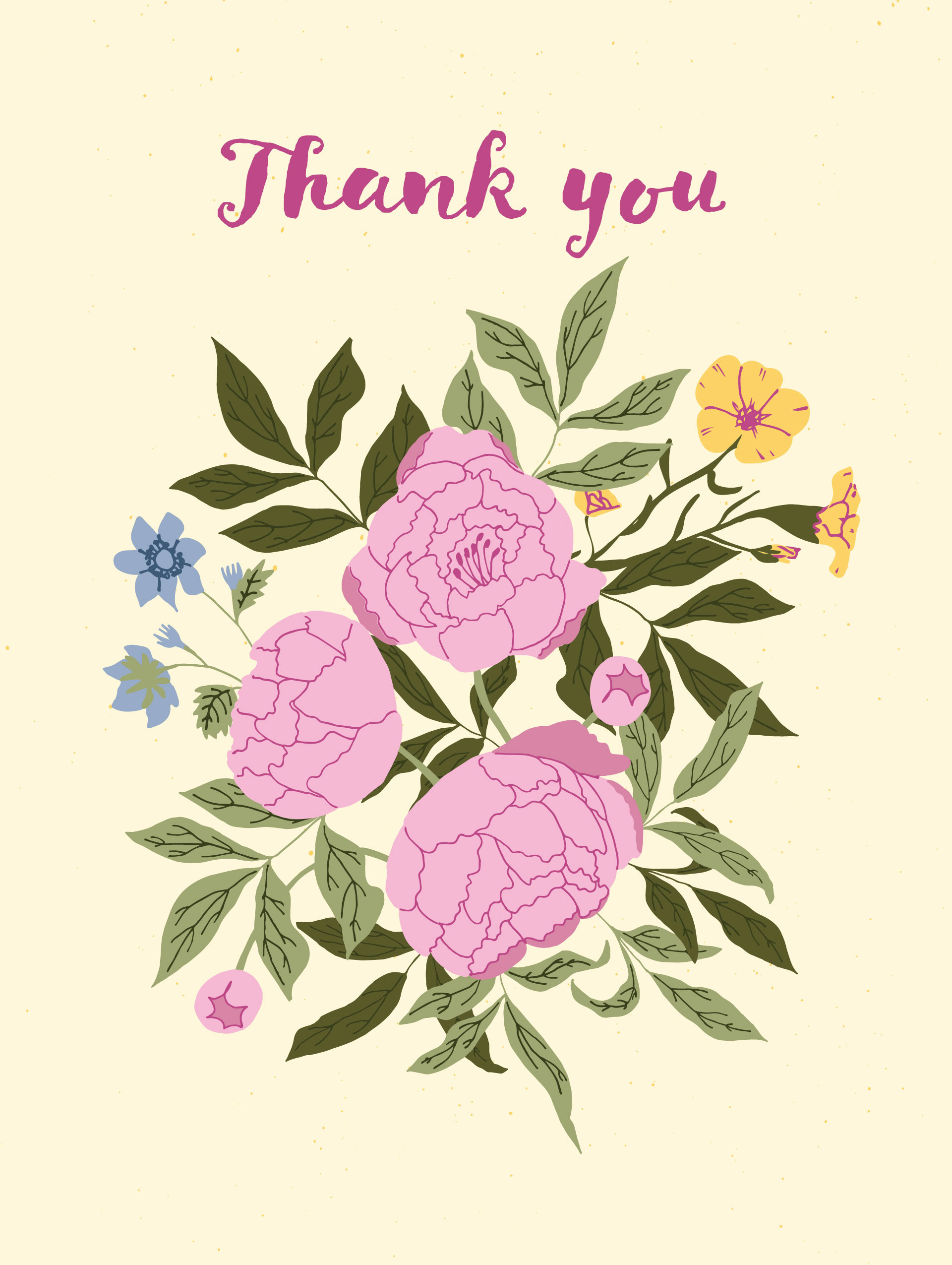 Thank you card with peonies and wild flowers