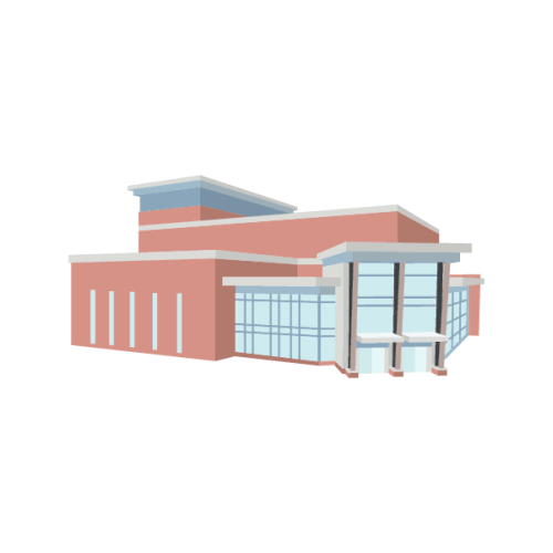 An animated illustration of a campus building